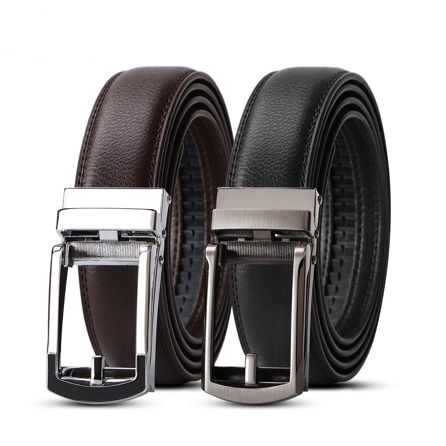 WERFORU Set of 2 Leather Ratchet Dress Belt for Men with Automatic Buckle
