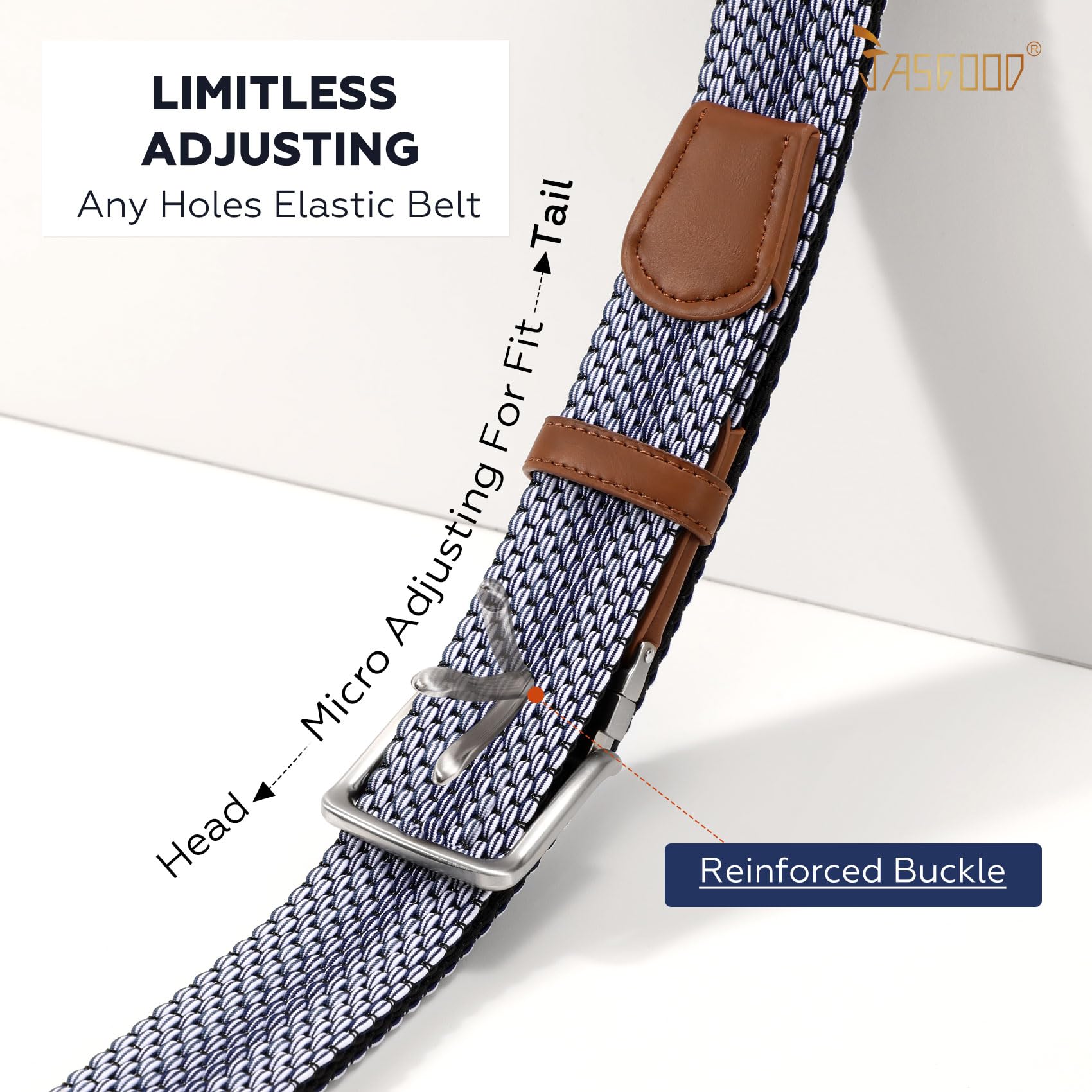 JASGOOD Reversible Elastic Braided Belt for Men, 1.34" Casual Woven Stretch Golf Belt for Jeans Shorts Pants