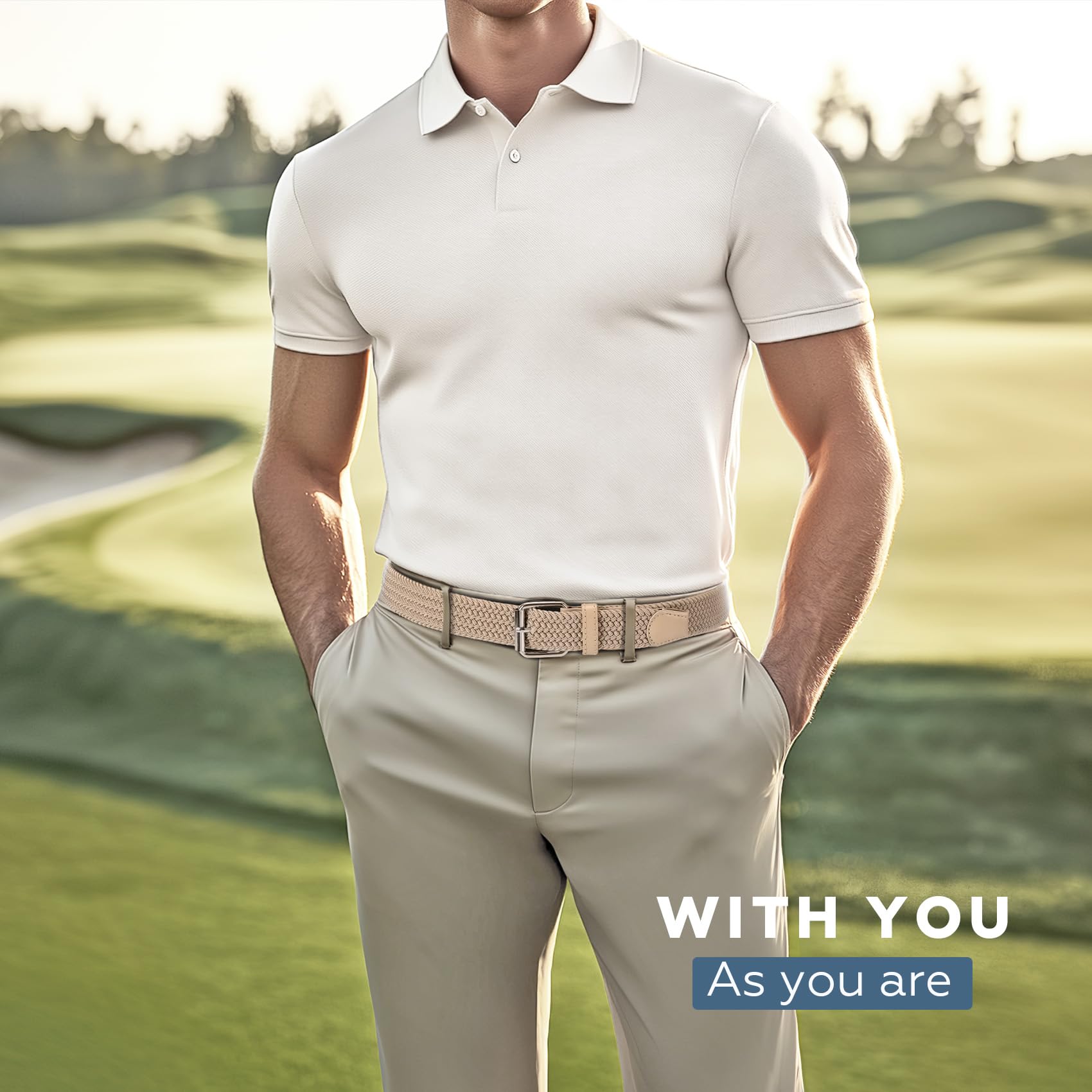 JASGOOD Braided Stretch Belt for Men Golf Casual Fabric Elastic Woven Belt 1 3/8" Adjustable Work