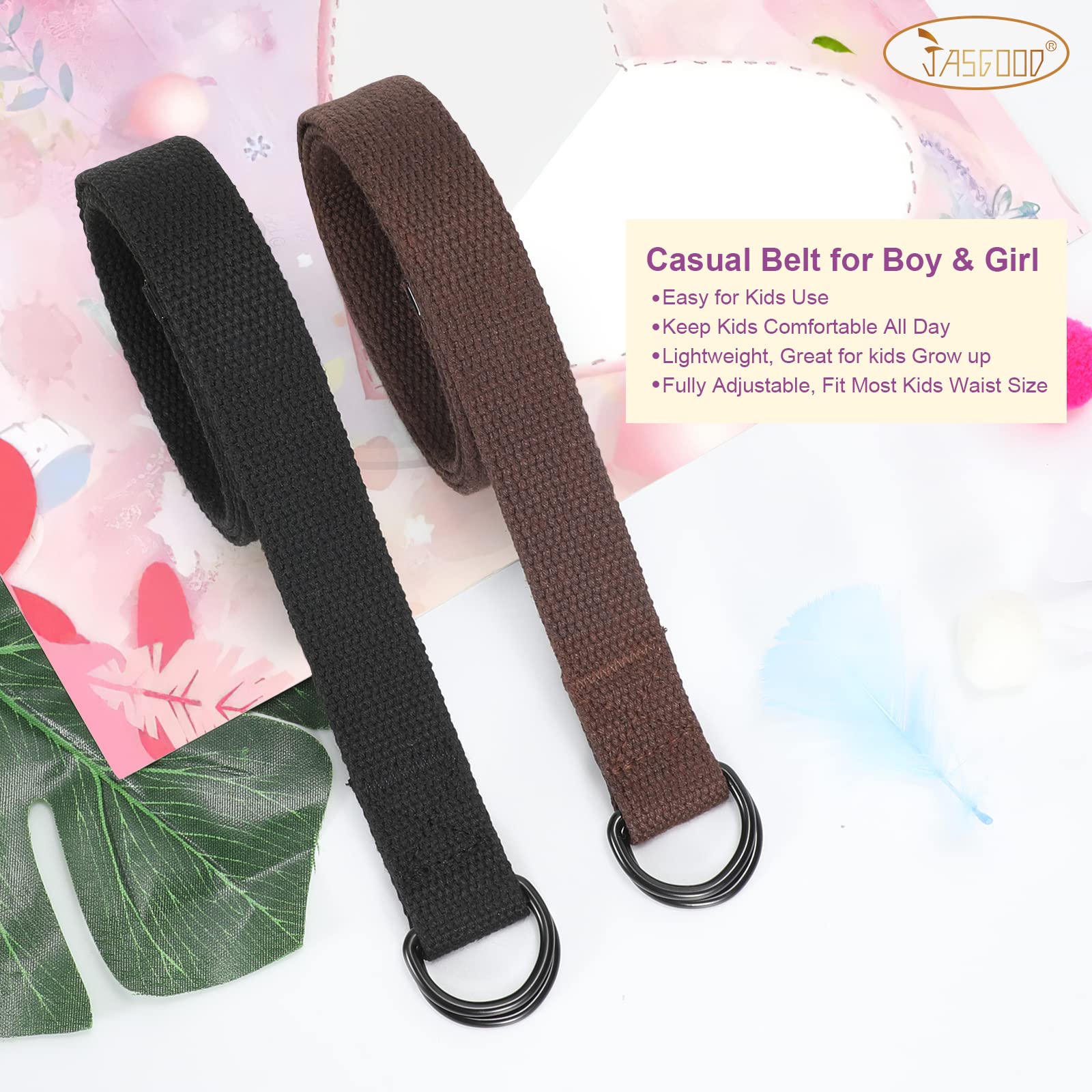 JASGOOD Boy's Canvas Belt Kids Football Belt with Double D-ring Buckle