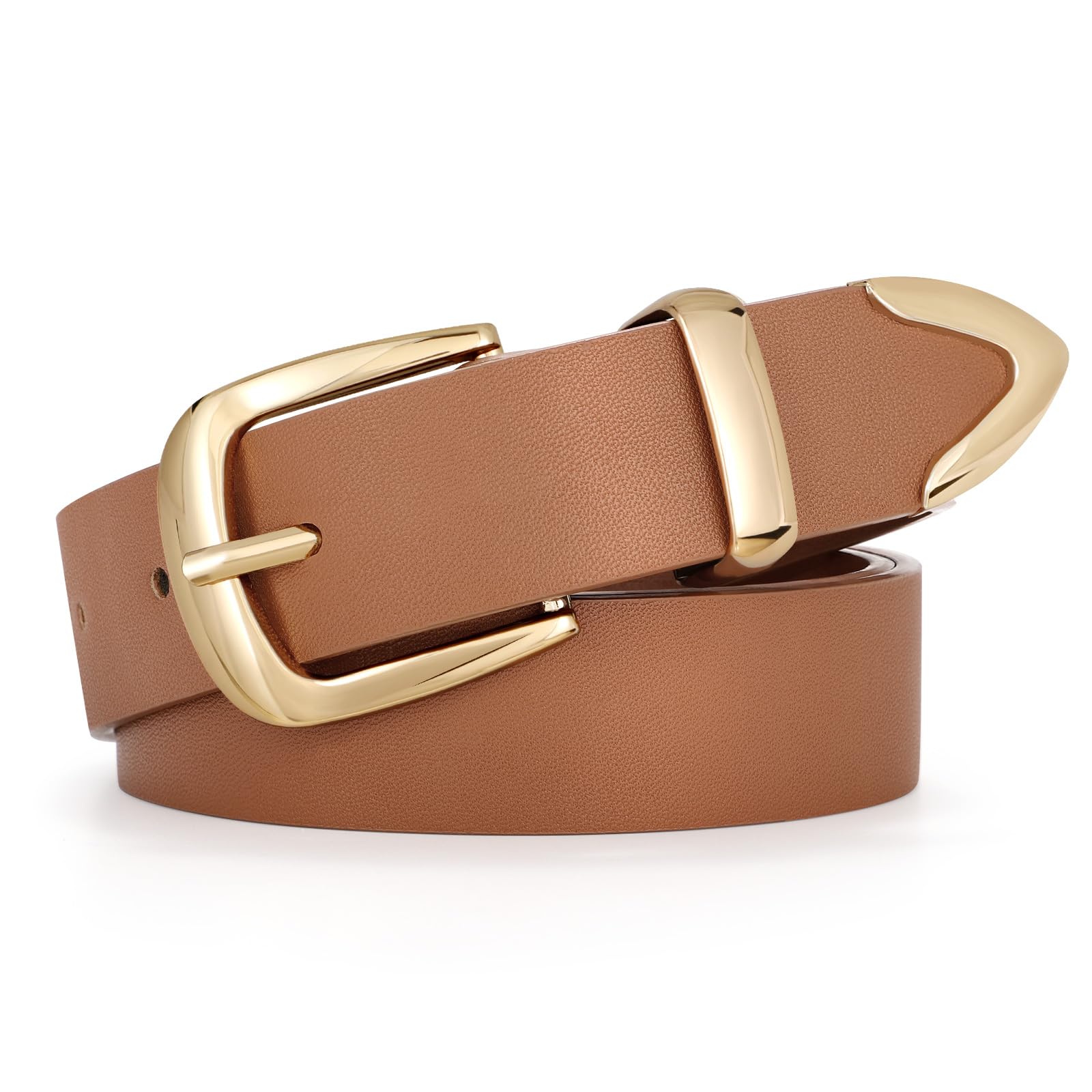 JASGOOD Women's Fashion Leather Belt Ladies Gold Buckle Leather Belt for Jeans Pants Dresses