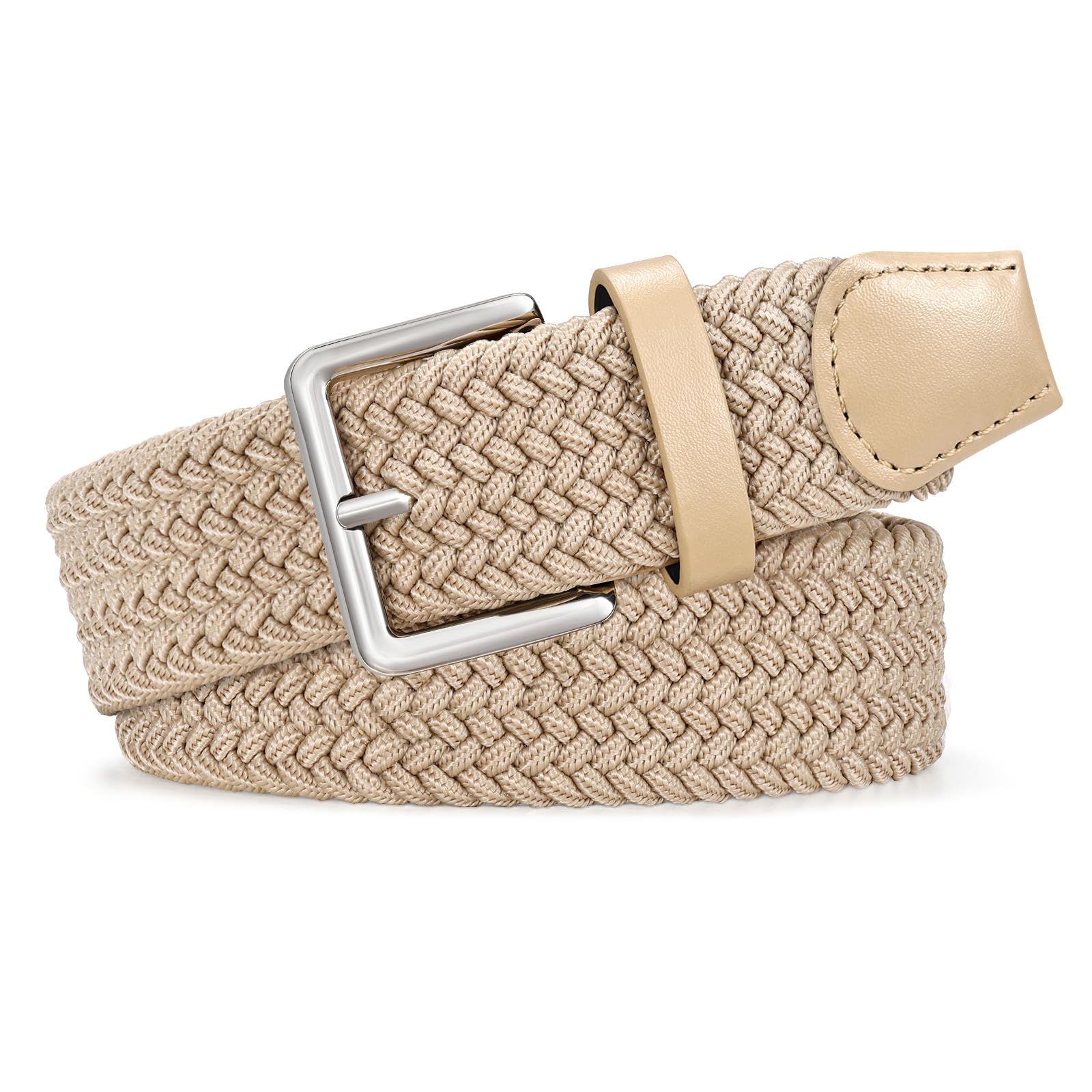 JASGOOD Braided Belt Women Stretch Woven Belts for Golf Elastic Casual 1 3/8" Jeans Shorts Pants