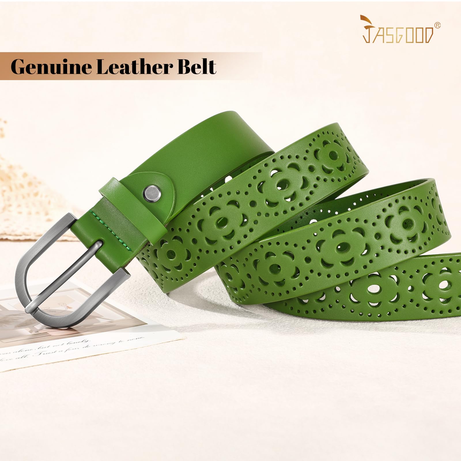 JASGOOD Hollow Genuine Leather Belt for Women Ladies Belt for Jeans Pants Casual Waist Belt - JASGOOD OFFICIAL