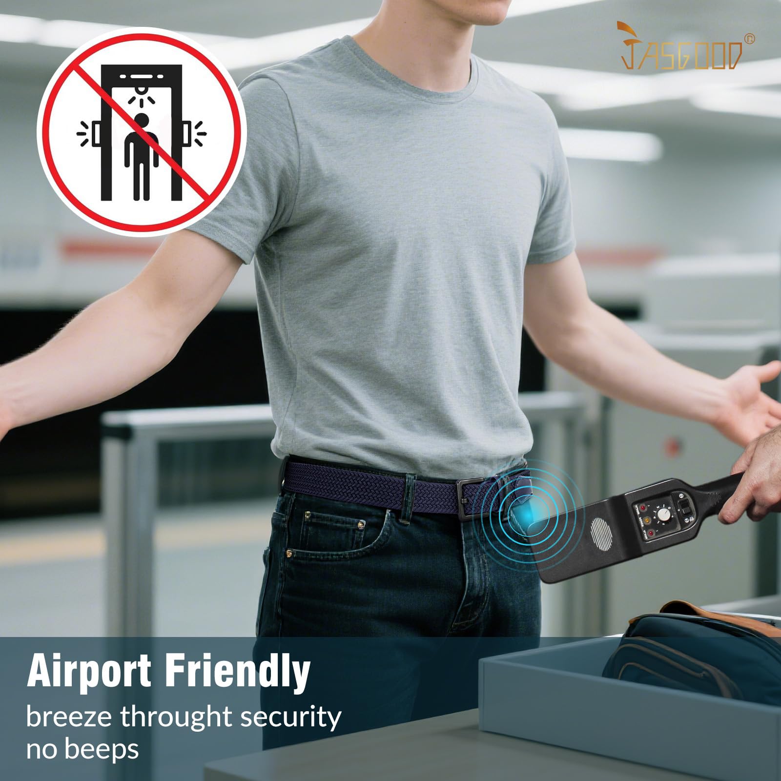 JASGOOD Elastic Braided Belt Men Stretch Golf Woven Casual Jeans Pants Canvas Fabric Tsa Approved Metal Free Belt