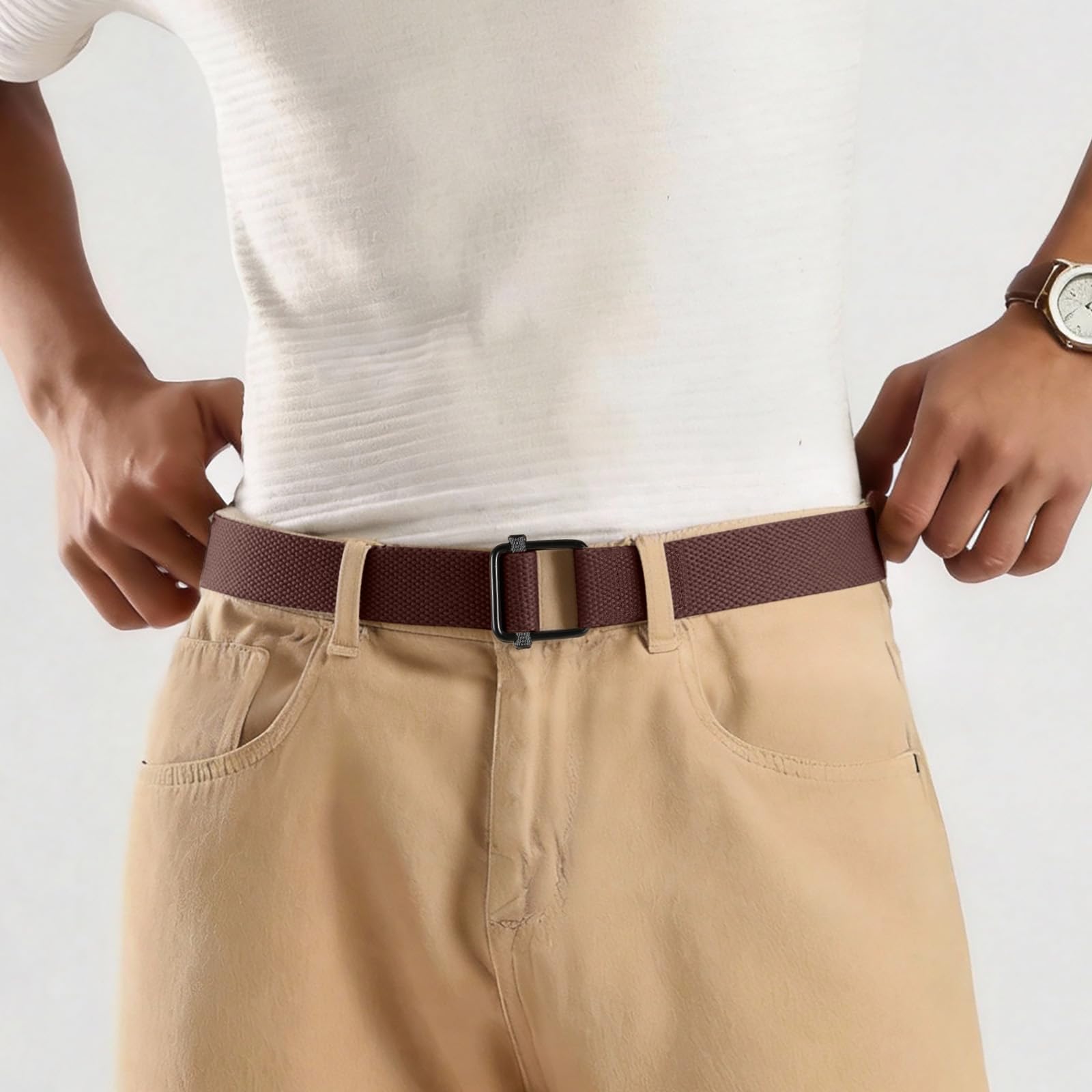 JASGOOD 2 Pack Mens Belts Canvas Belt for Men Fabric Web Golf Belt Casual Belt for Jeans Pants