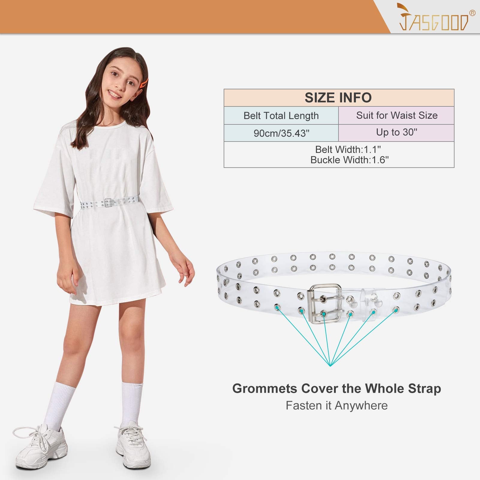 JASGOOD Kids Double Grommet Belt for Girls and Boys, PU Leather Kids Double Studded Holes Belt for Jeans Pants - JASGOOD OFFICIAL