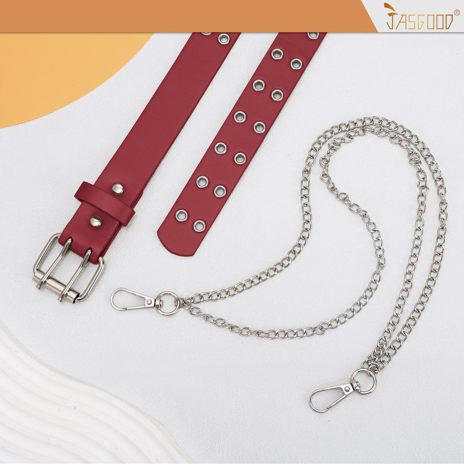 JASGOOD Kids Double Grommet Belt for Girls and Boys, PU Leather Kids Double Studded Holes Belt for Jeans Pants - JASGOOD OFFICIAL