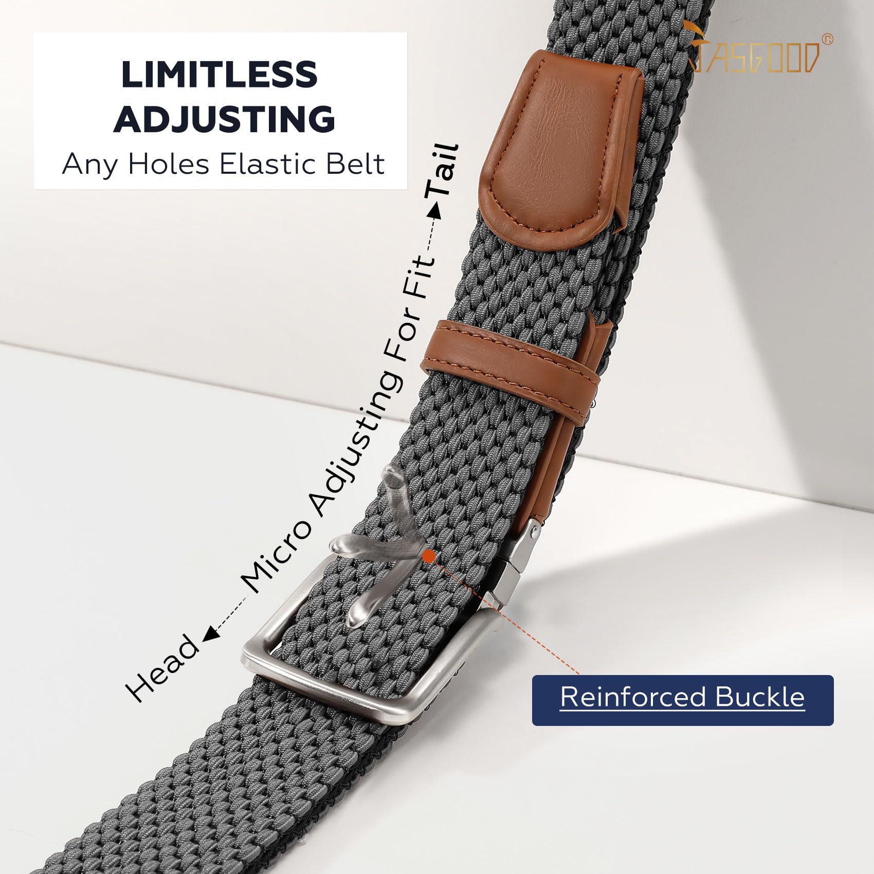 JASGOOD Reversible Elastic Braided Belt for Men, 1.34" Casual Woven Stretch Golf Belt for Jeans Shorts Pants