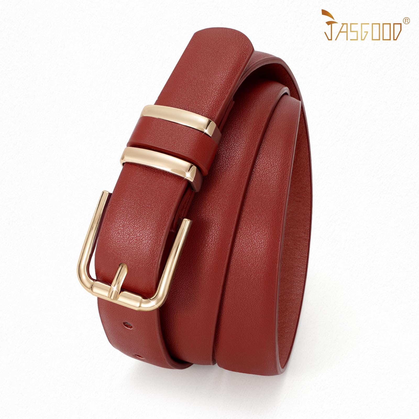 JASGOOD 3 Pack Belts for Women Belt for Jeans Pants Dress Ladies Leather Fashion Waist Thin Belts with Gold Buckle