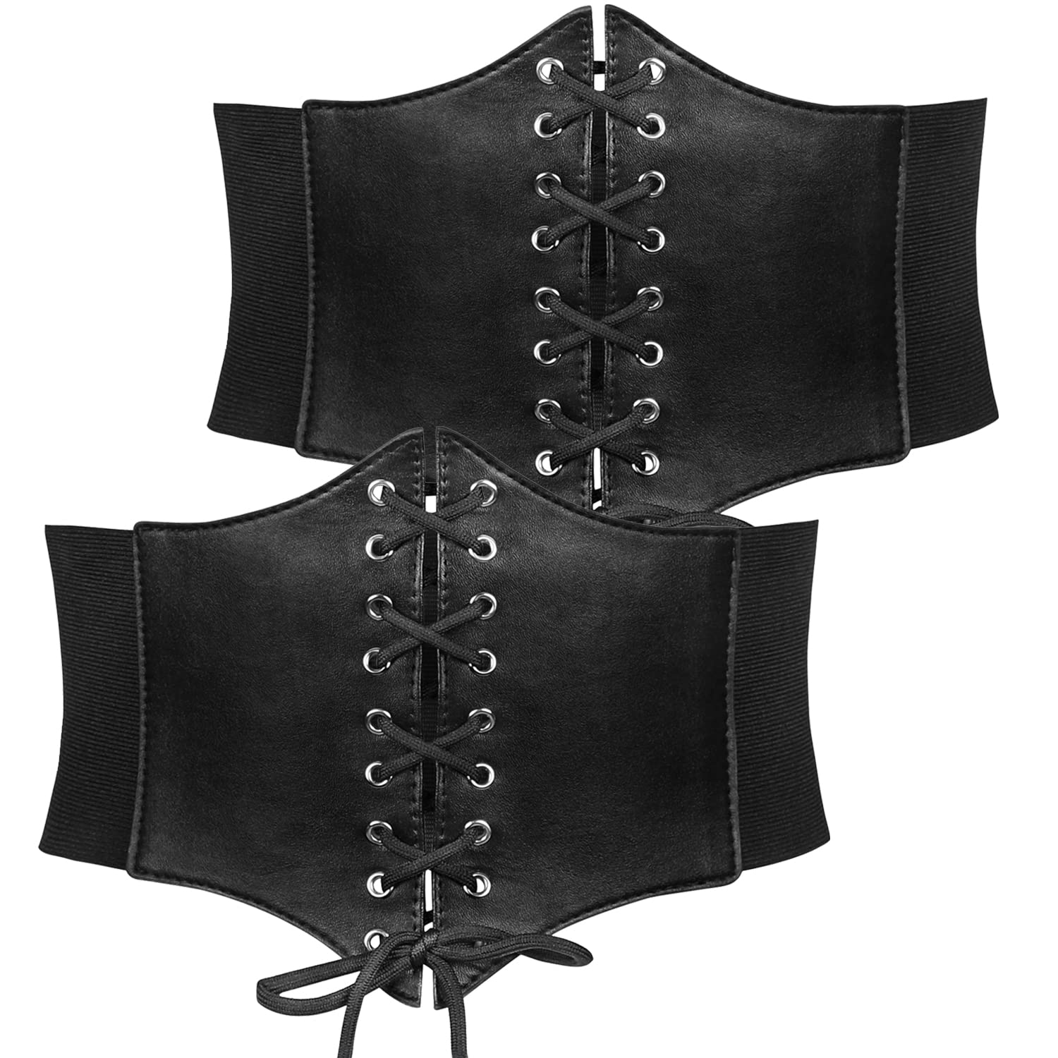 JASGOOD 2 Pack Women’s Elastic Costume Waist Belt Lace-up Tied Waspie Corset Belts for Women Corset Belt