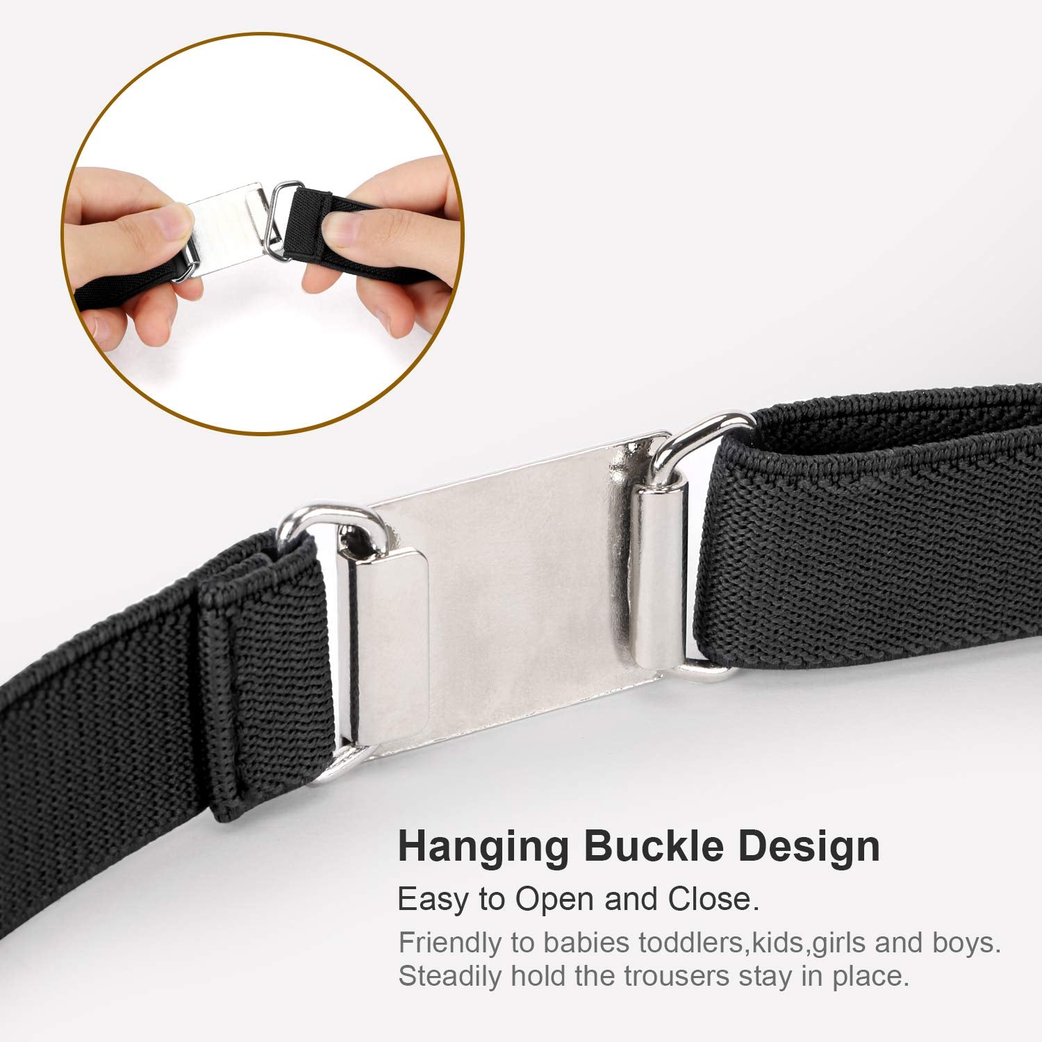 JASGOOD Kids Toddler Belt Elastic Stretch Adjustable Belt for Boys and Girls with Silver Square Buckle 2 Pack