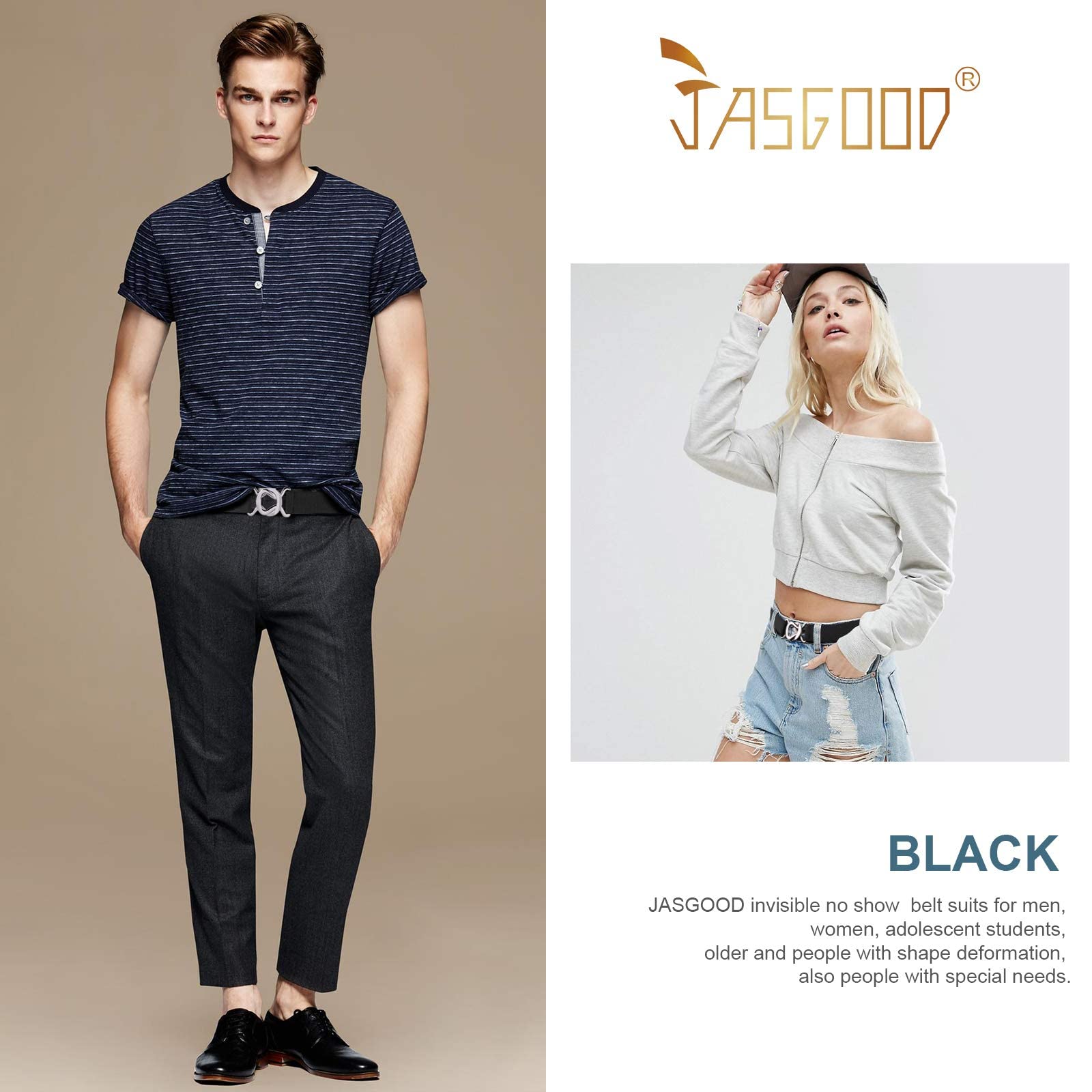 JASGOOD Women No Show Stretch Belt Adjustable Elastic Web Belt with Flat Buckle for Jeans Pants Casual Belts - JASGOOD OFFICIAL