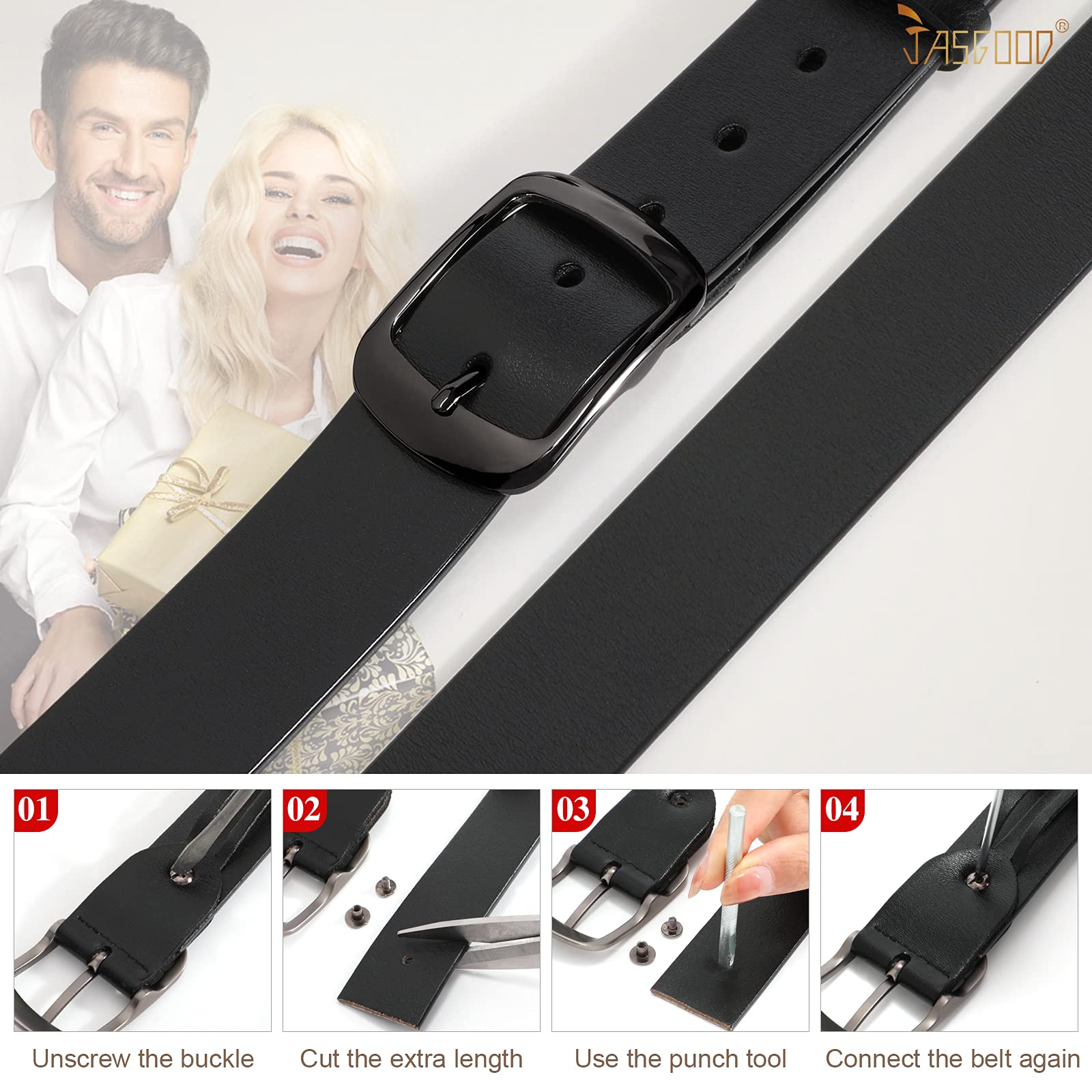 JASGOOD Plus Size Women Leather Belt Black Casual Waist Belt for Jeans Pants with Metal Pin Buckle - JASGOOD OFFICIAL