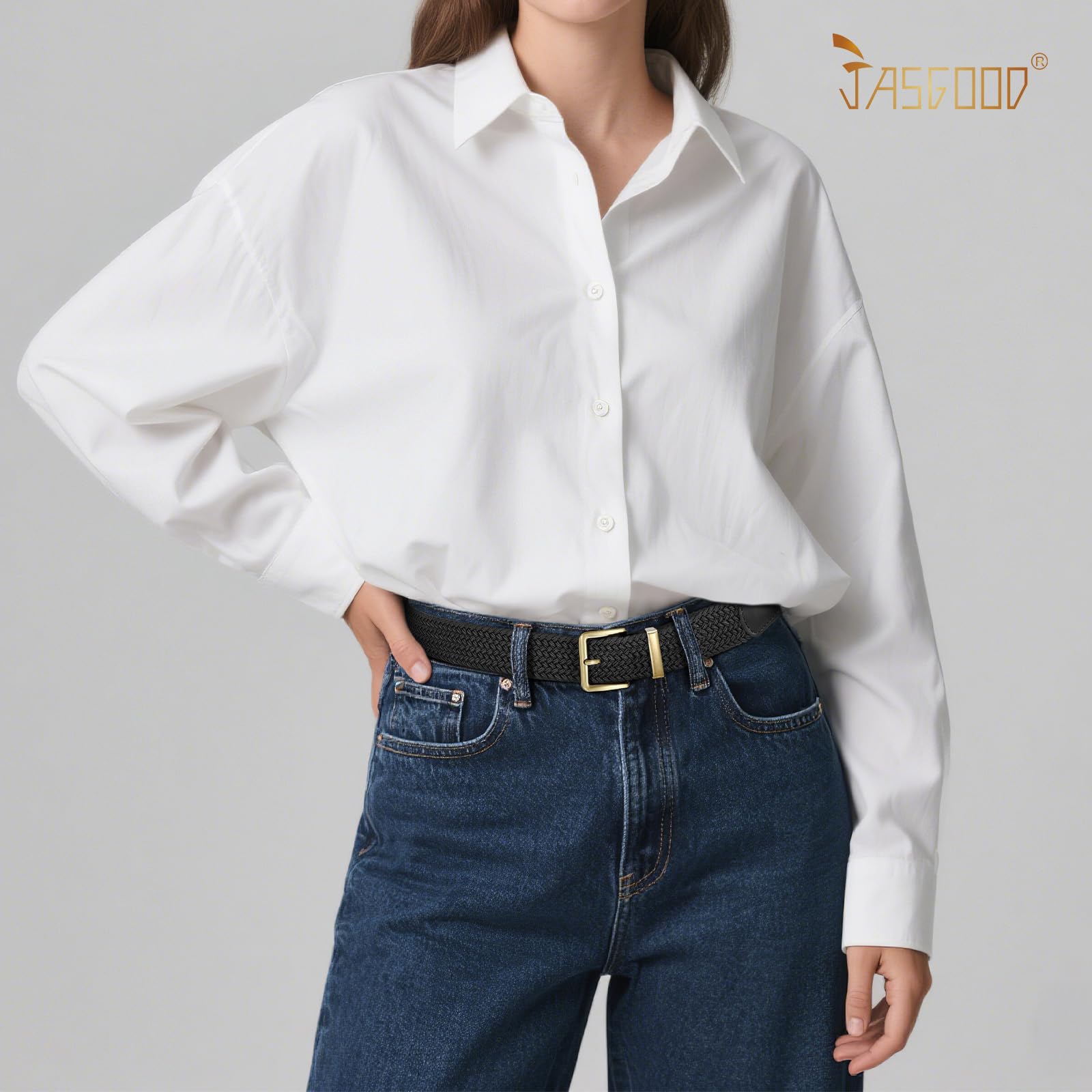 JASGOOD Braided Belt Women Stretch Woven Belts for Golf Elastic Casual 1 3/8" Jeans Shorts Pants