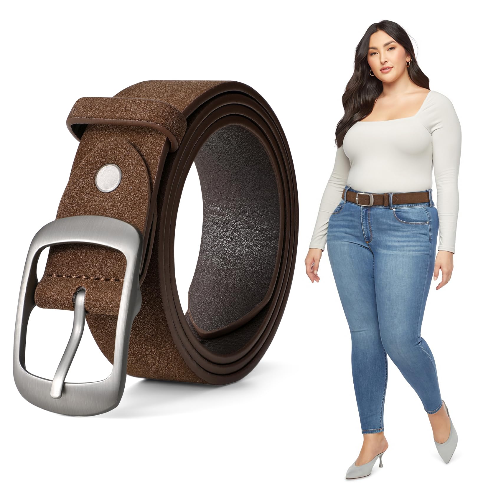 JASGOOD Plus Size Women Leather Belt Black Casual Waist Belt for Jeans Pants with Metal Pin Buckle - JASGOOD OFFICIAL
