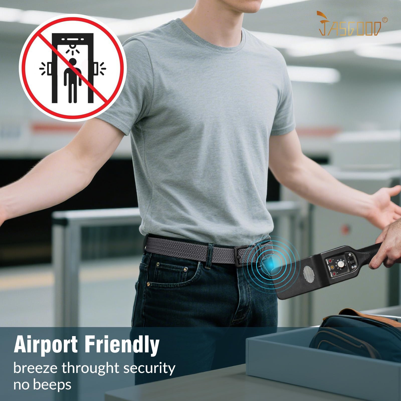 JASGOOD Elastic Braided Belt Men Stretch Golf Woven Casual Jeans Pants Canvas Fabric Tsa Approved Metal Free Belt