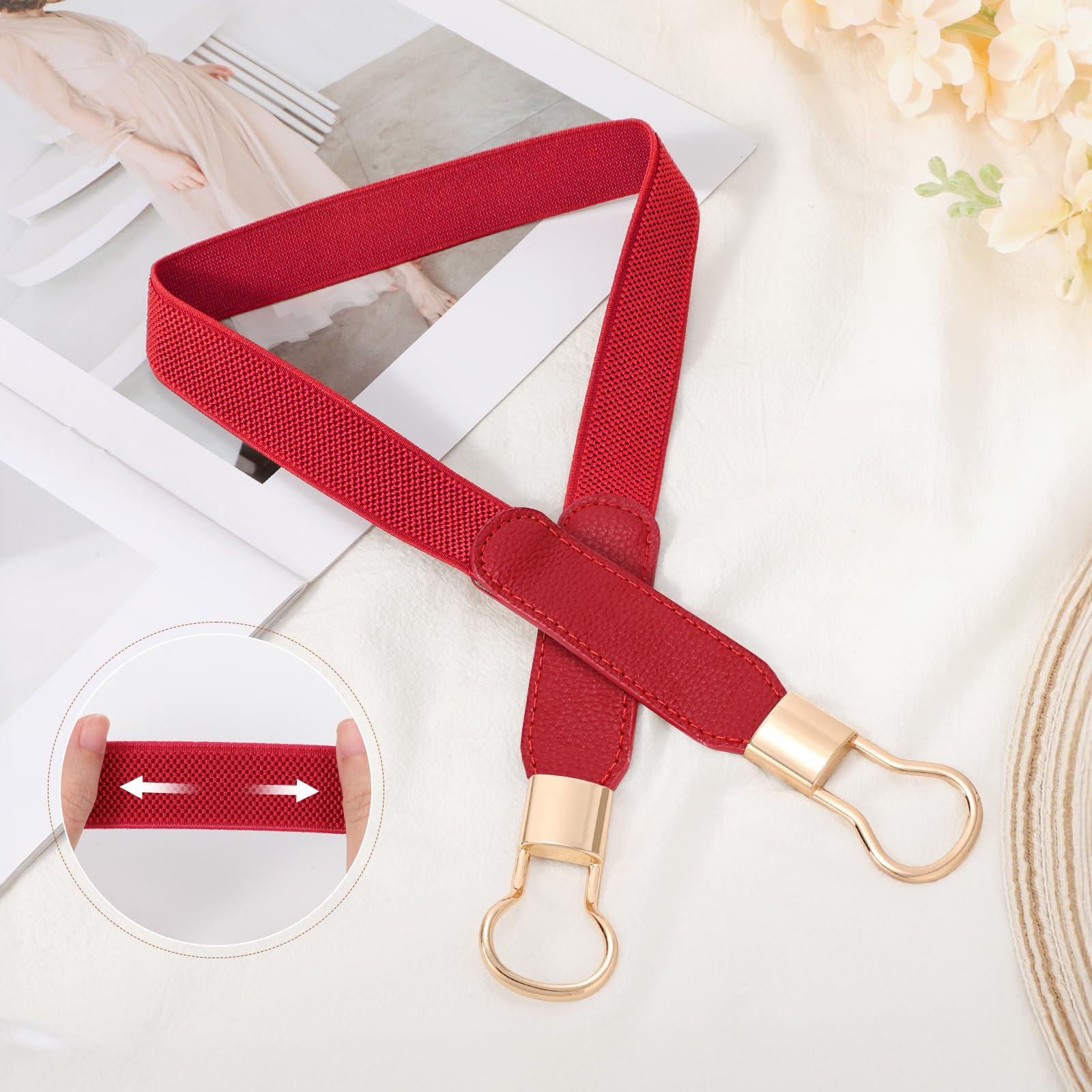 JASGOOD Women Retro Elastic Stretchy Metal Buckle Skinny Waist Belt 1 inch Wide