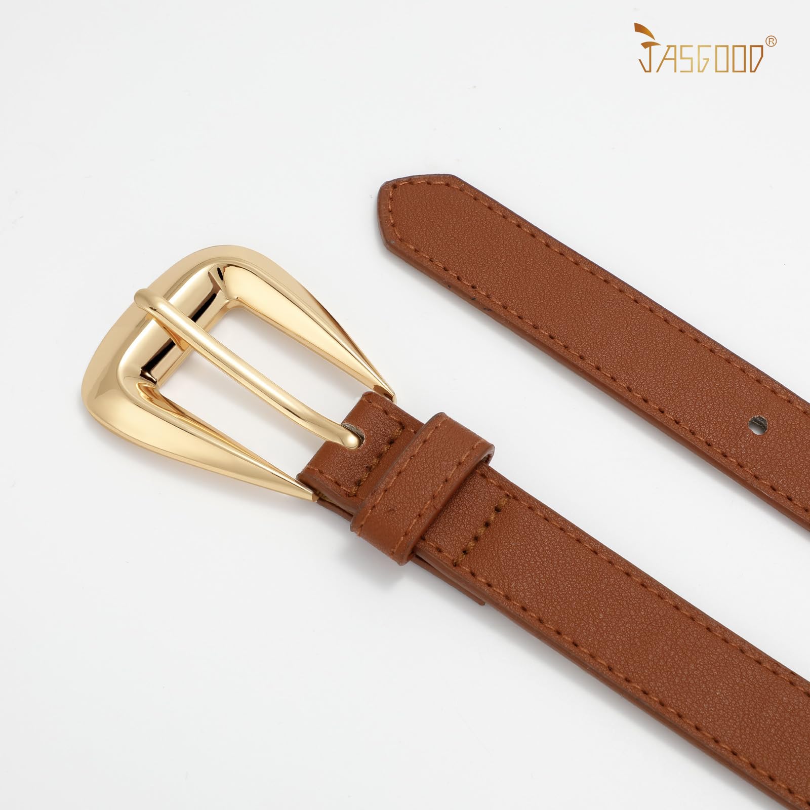 JASGOOD Women Leather Belts for Jeans Pants Soft Leather Waist Belt for Ladies Vintage Belt with Gold Buckle 0.9" Width