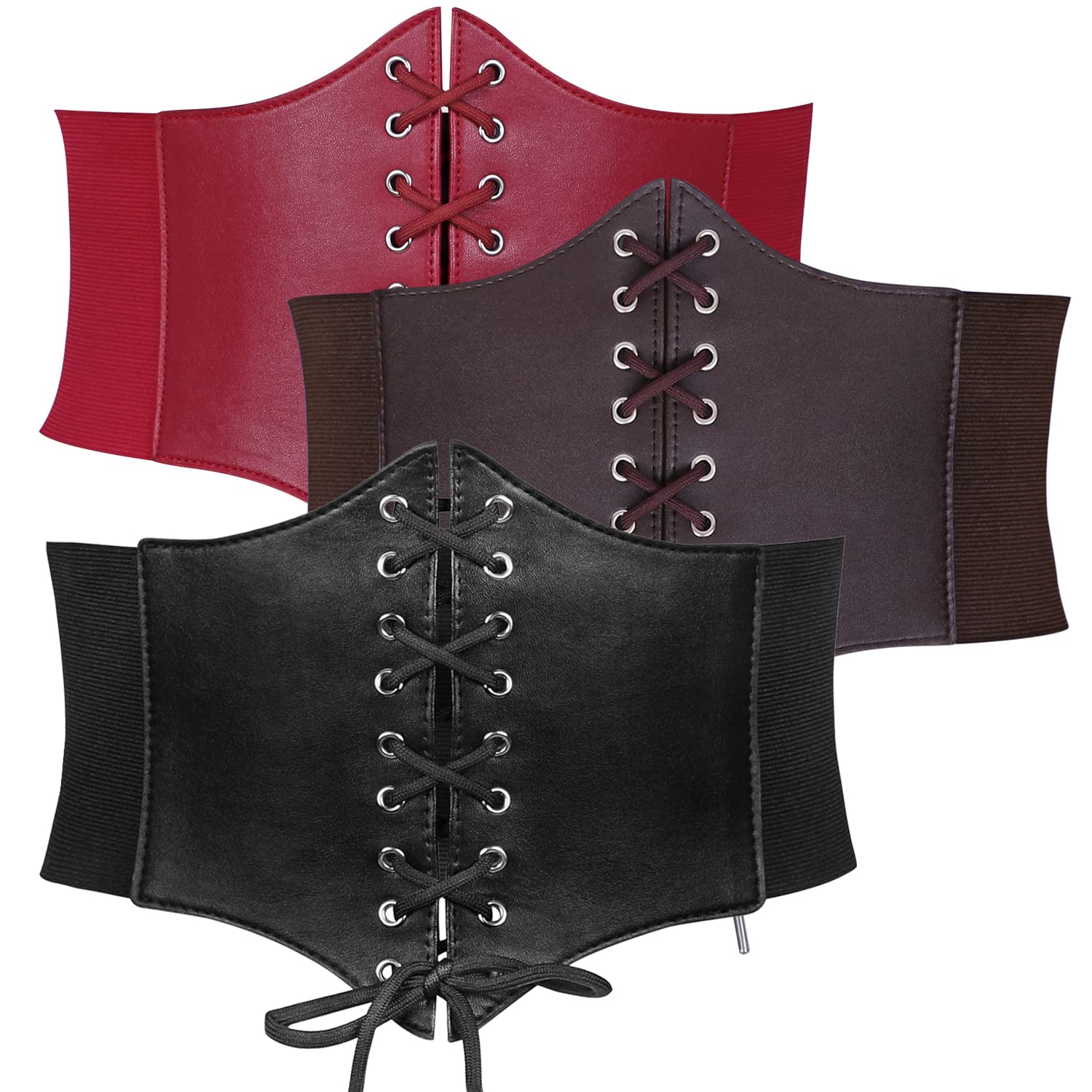 JASGOOD 3 Pack Women Elastic Corset Waist Belt Lace-up Tied Costume Belts for Women Halloween Corset Belt - JASGOOD OFFICIAL