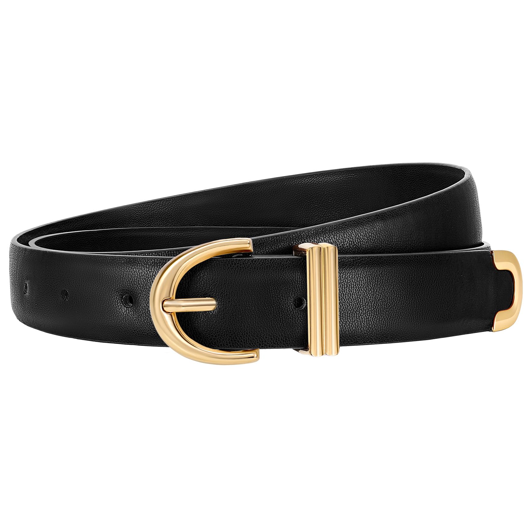 JASGOOD Women Leather Belt for Jeans Pants Fashion Gold Buckle Ladies Waist Belt