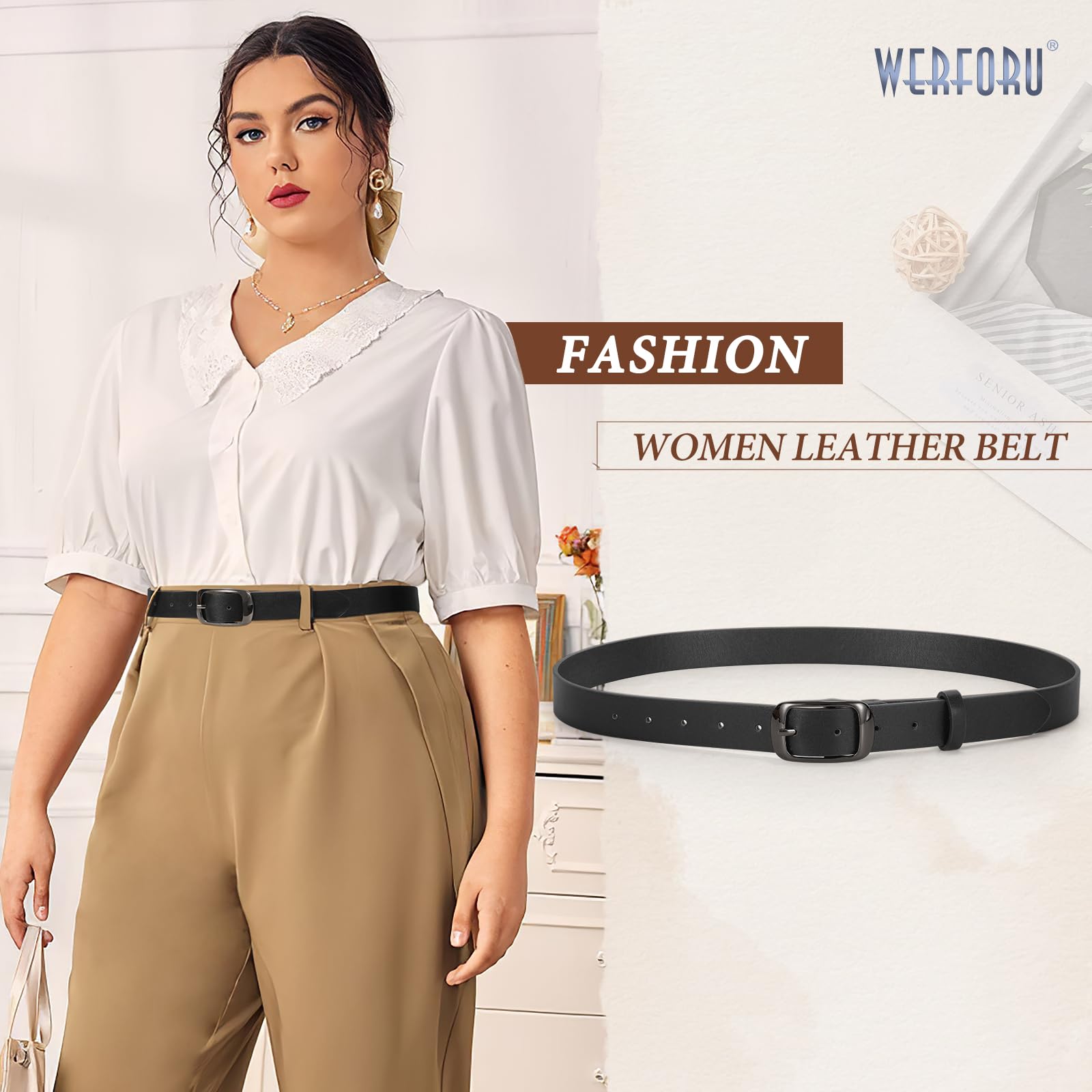 WERFORU Plus Size Belt for Women Leather Belt with Metal Buckle Ladies Casual Belt for Jeans Pants - JASGOOD OFFICIAL