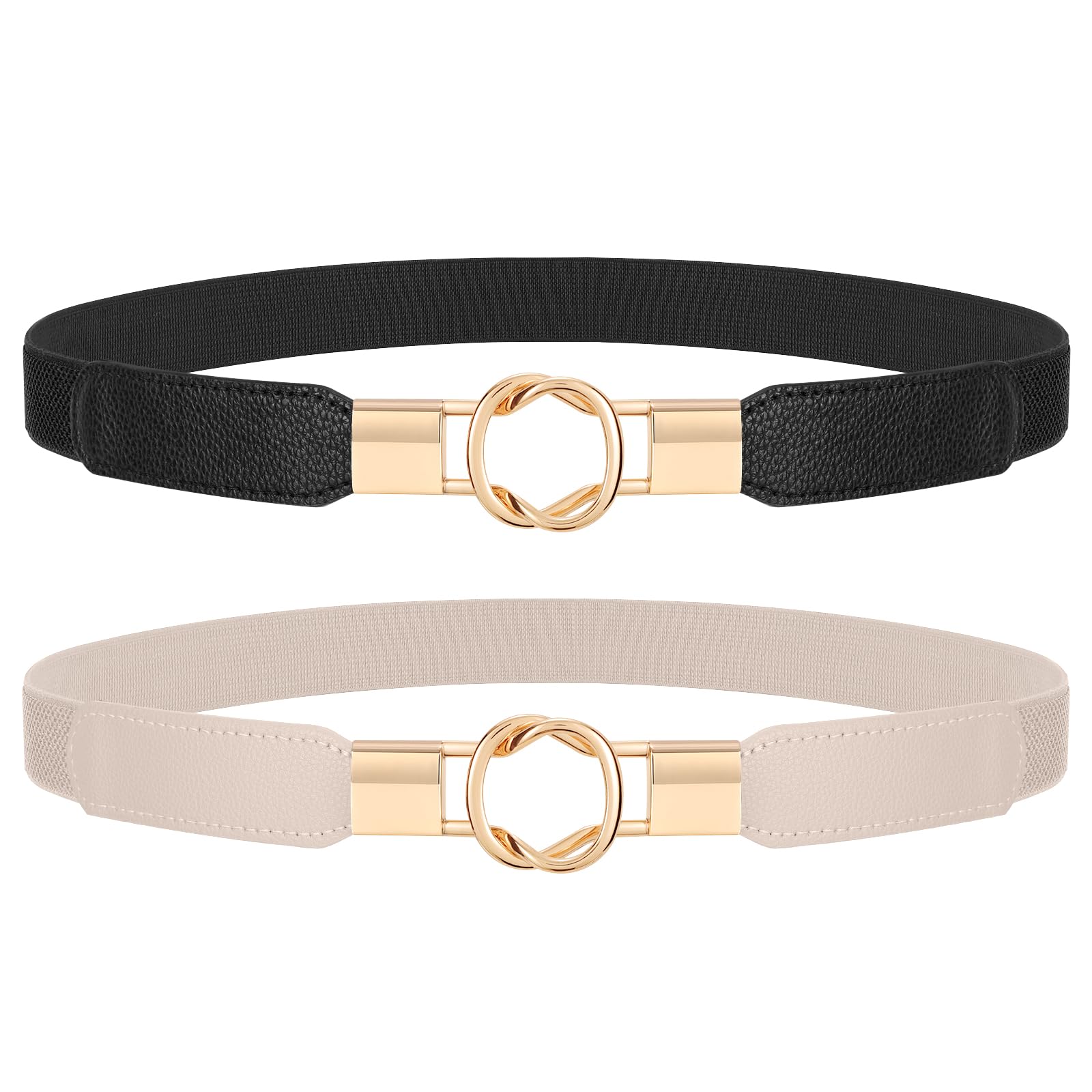 JASGOOD Women Retro Elastic Stretchy Metal Buckle Skinny Waist Belt 1 inch Wide