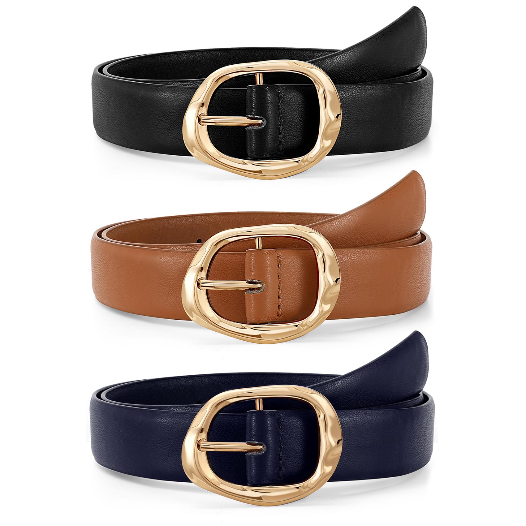 JASGOOD 3 Pack Women Belts for Jeans Pants Ladies Leather Waist Belt Casual Fashion Trend Belt for Women with Gold Buckle - JASGOOD OFFICIAL