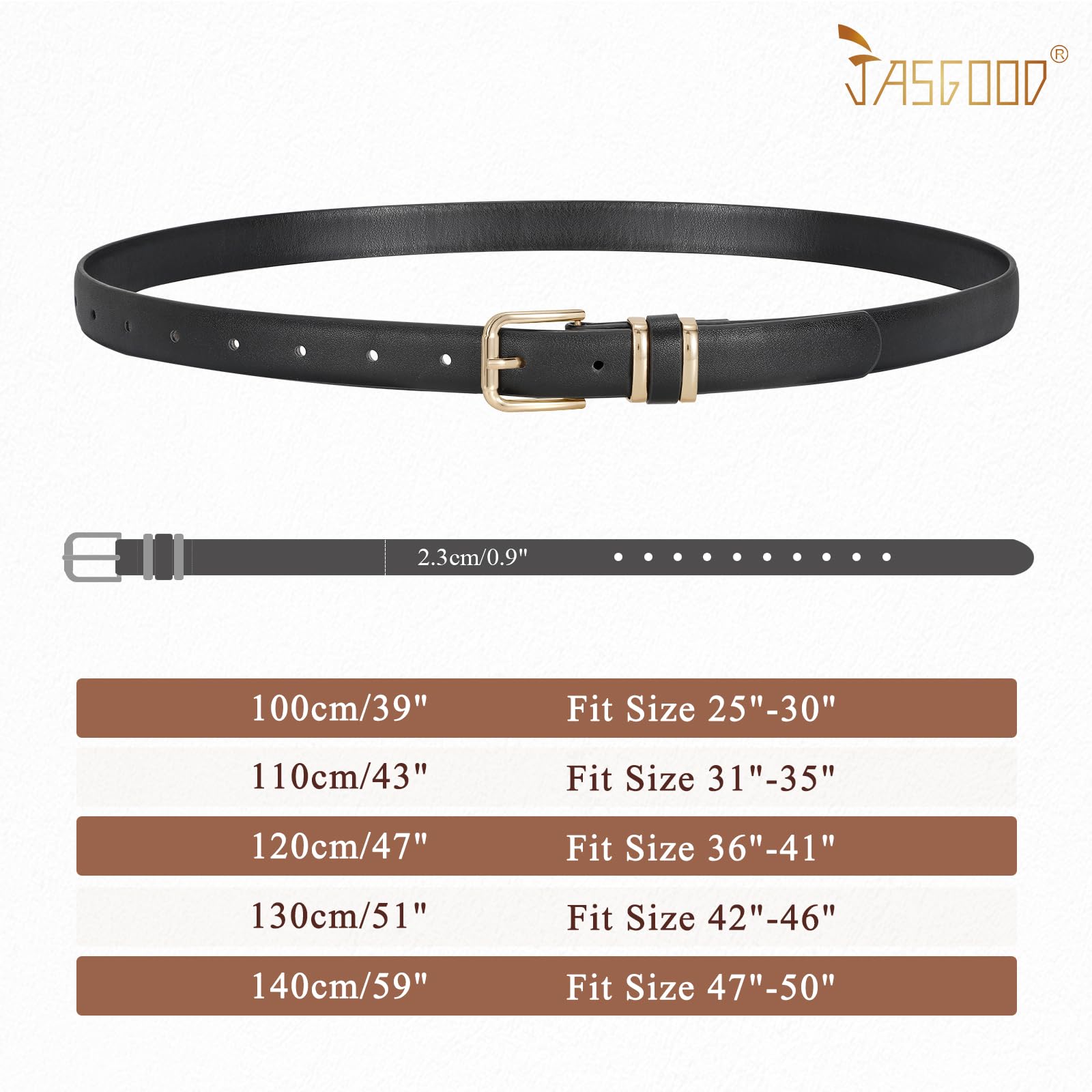 JASGOOD 3 Pack Belts for Women Belt for Jeans Pants Dress Ladies Leather Fashion Waist Thin Belts with Gold Buckle