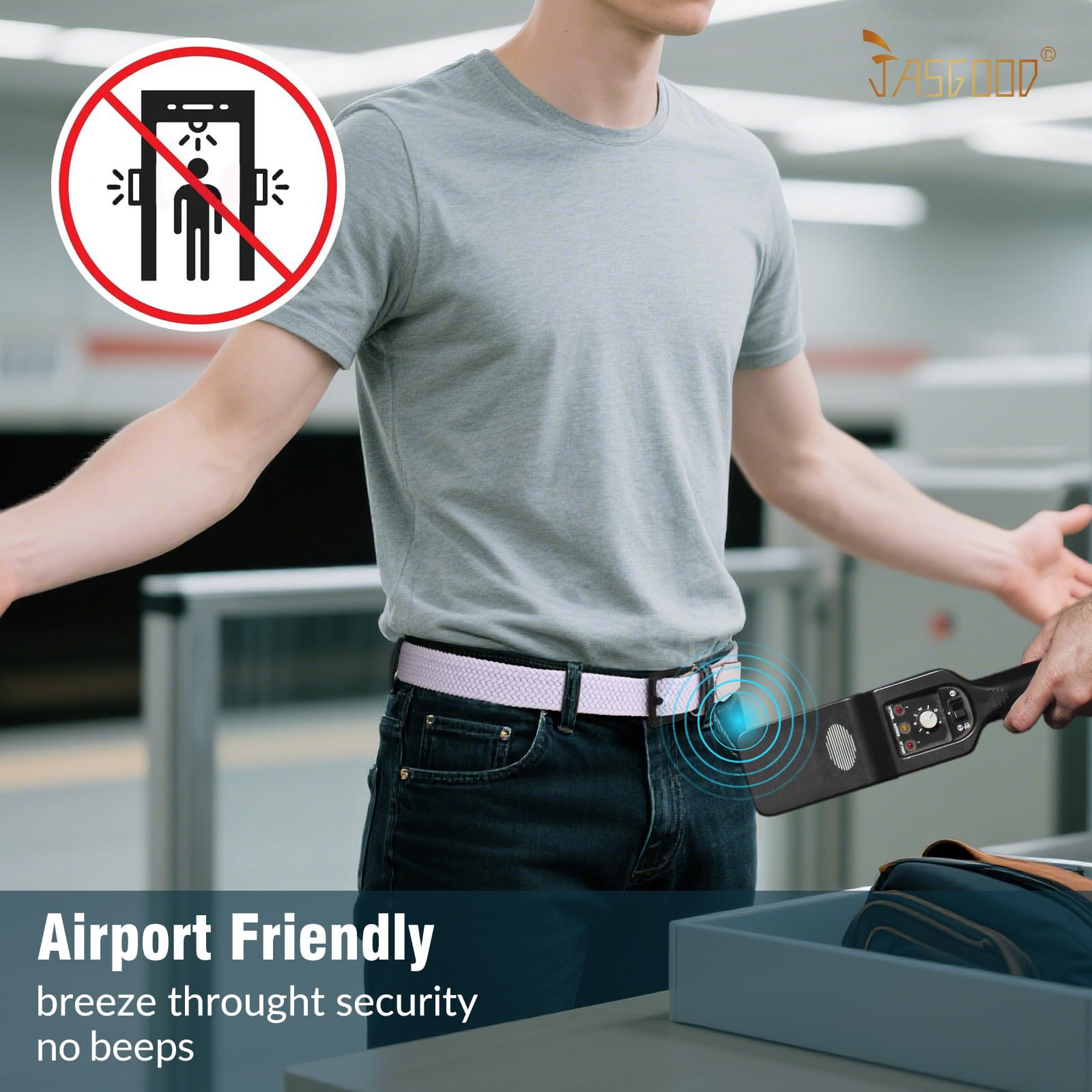 JASGOOD Elastic Braided Belt Men Stretch Golf Woven Casual Jeans Pants Canvas Fabric Tsa Approved Metal Free Belt