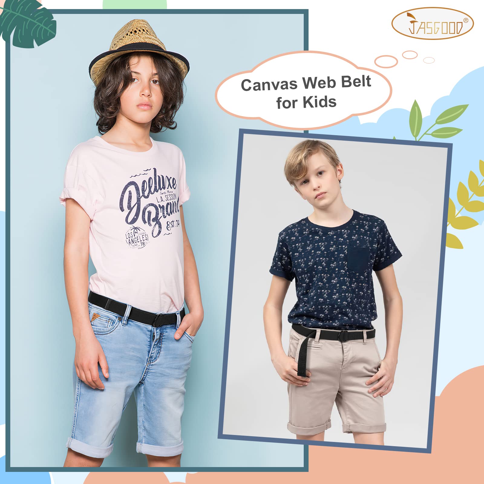 JASGOOD Boy's Canvas Belt Kids Football Belt with Double D-ring Buckle