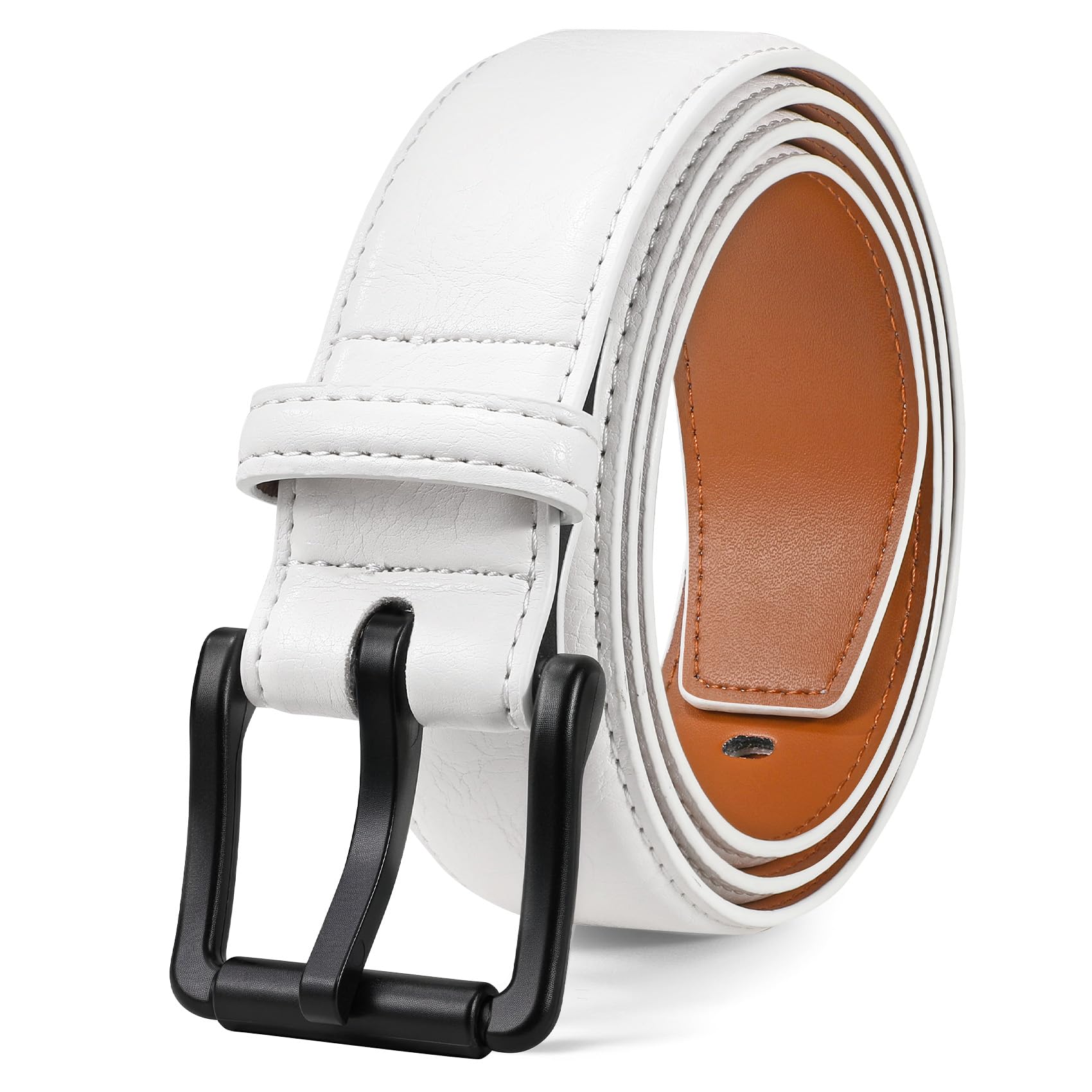 JASGOOD TSA Approved Belt For Men Metal Free Hypoallergenic Vintage Leather Belt,Nickel Free Belt for Jeans with Black Buckle