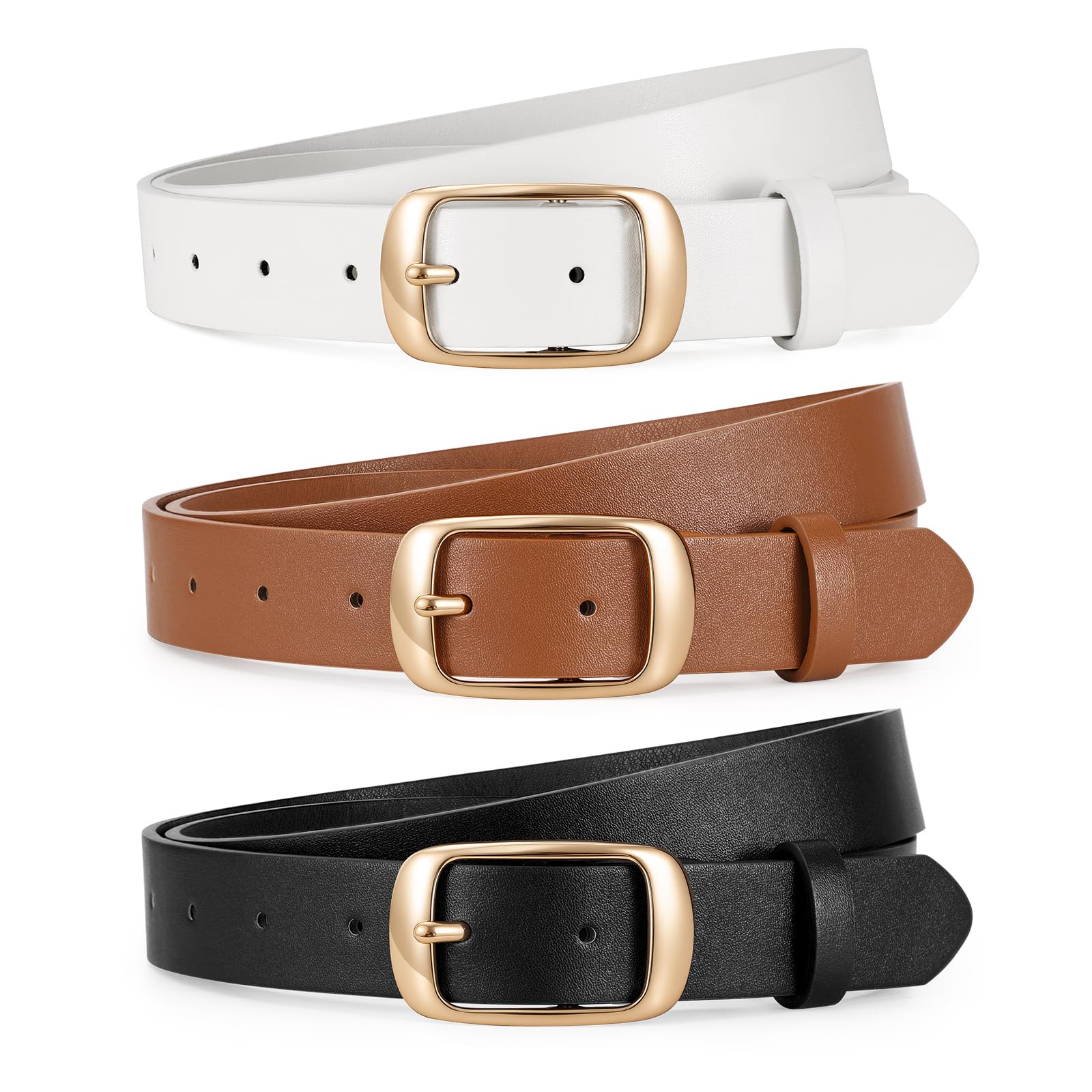 JASGOOD 3 PACK Women Belts for Jeans Pants Fashion Ladies Leather Waist Belt with Gold Buckle - JASGOOD OFFICIAL