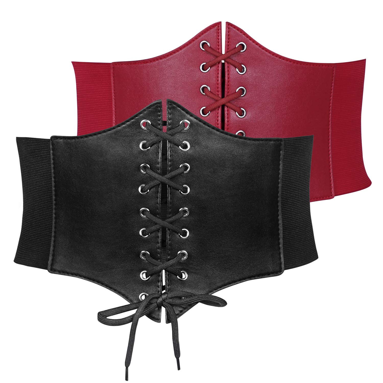 JASGOOD 2 Pack Women’s Elastic Costume Waist Belt Lace-up Tied Waspie Corset Belts for Women Corset Belt