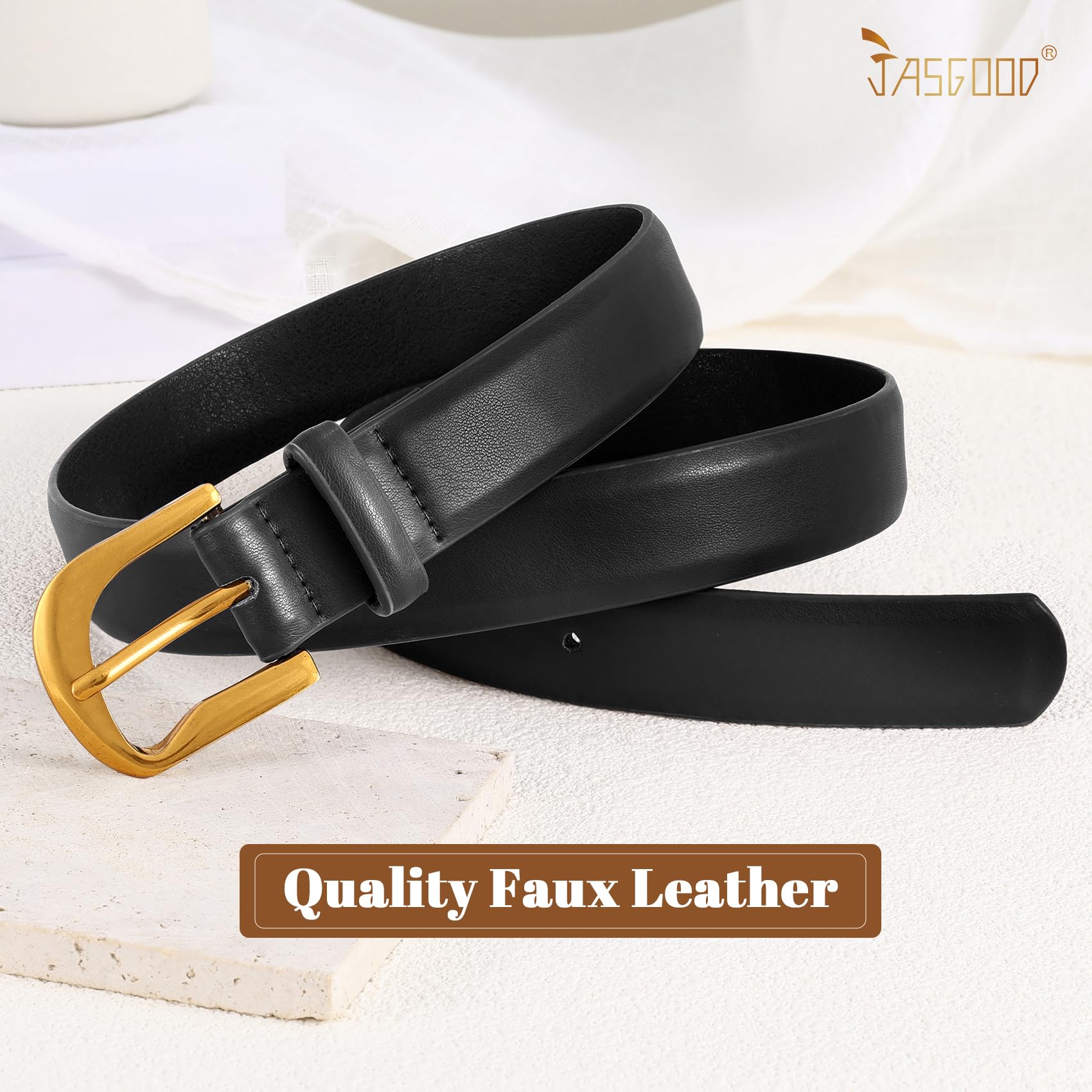 JASGOOD Women Leather Belts Plus Size Faux Leather Belt for Jeans Pants Fashion Ladies Waist Belt with Gold Buckle