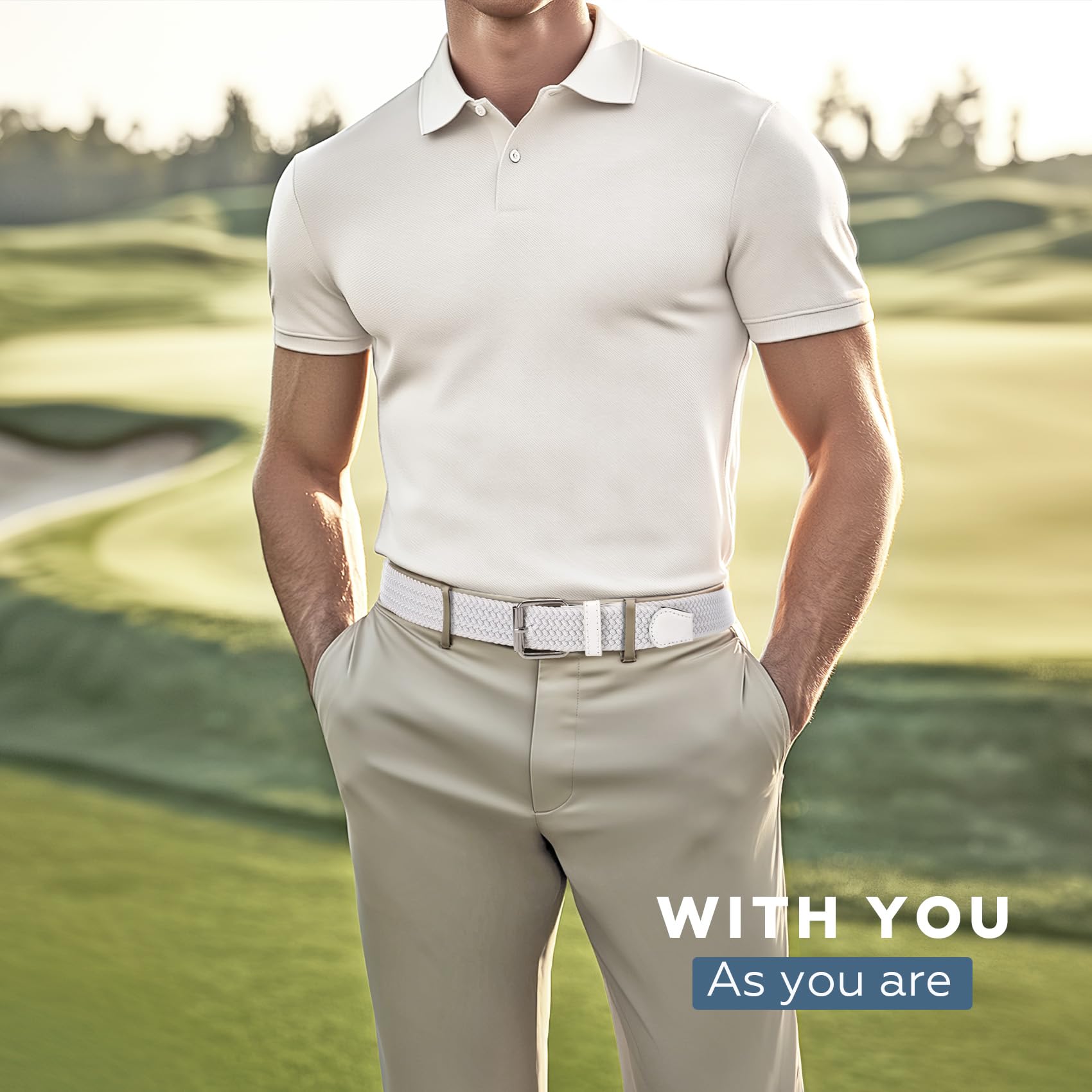 JASGOOD Braided Stretch Belt for Men Golf Casual Fabric Elastic Woven Belt 1 3/8" Adjustable Work