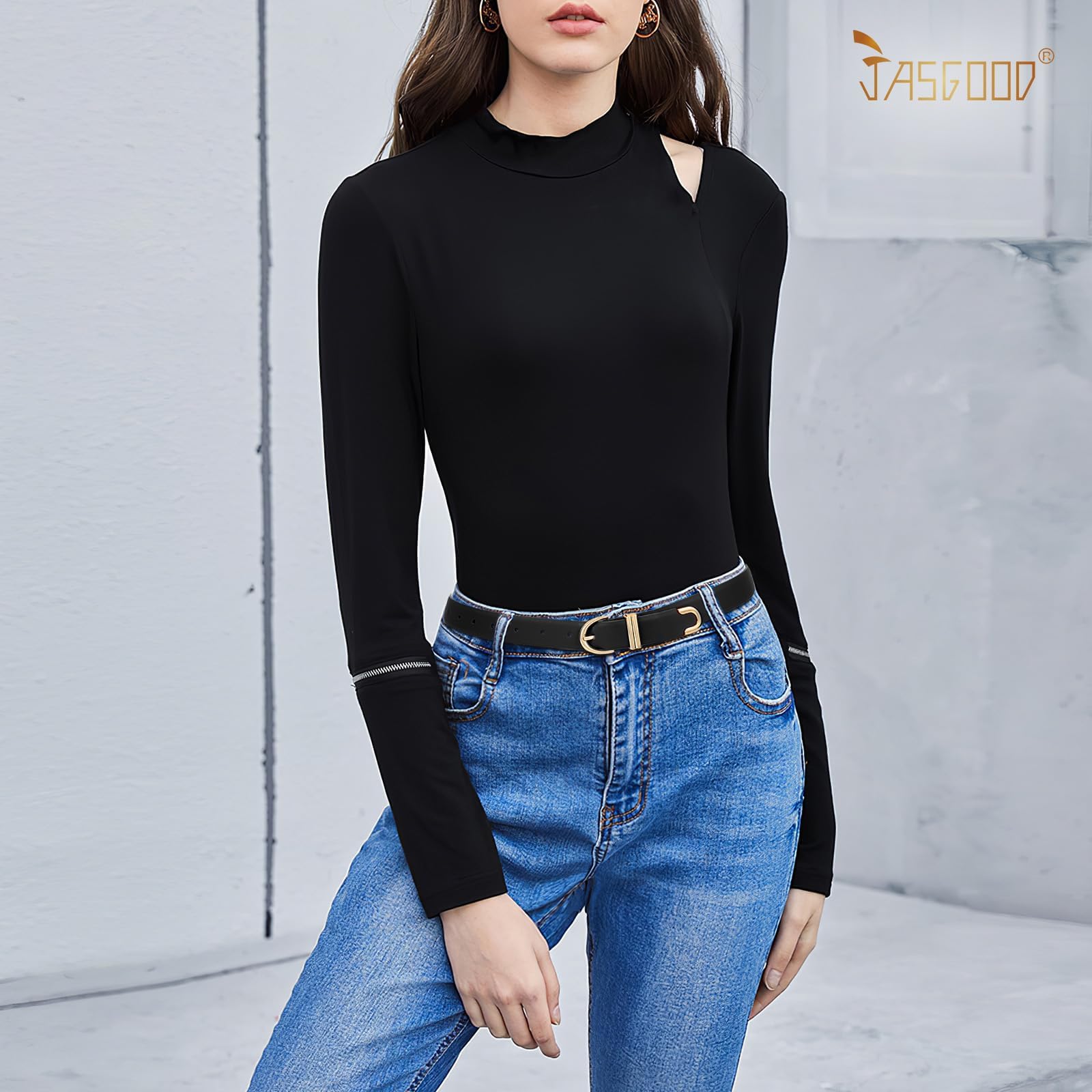 JASGOOD Women Leather Belt for Jeans Pants Fashion Gold Buckle Ladies Waist Belt