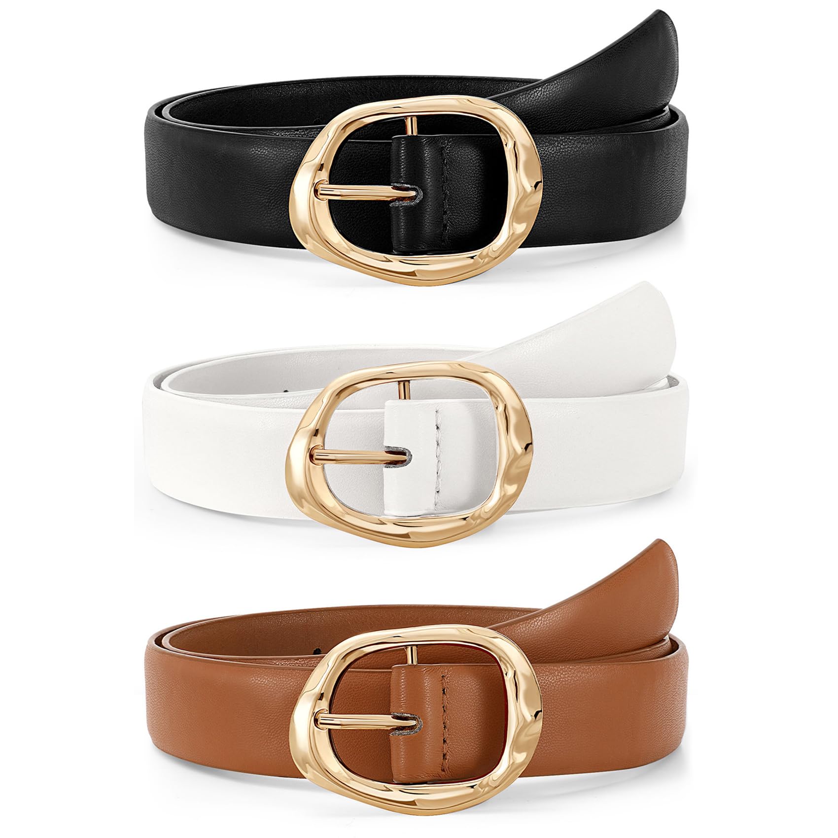 JASGOOD 3 Pack Women Belts for Jeans Pants Ladies Leather Waist Belt Casual Fashion Trend Belt for Women with Gold Buckle - JASGOOD OFFICIAL