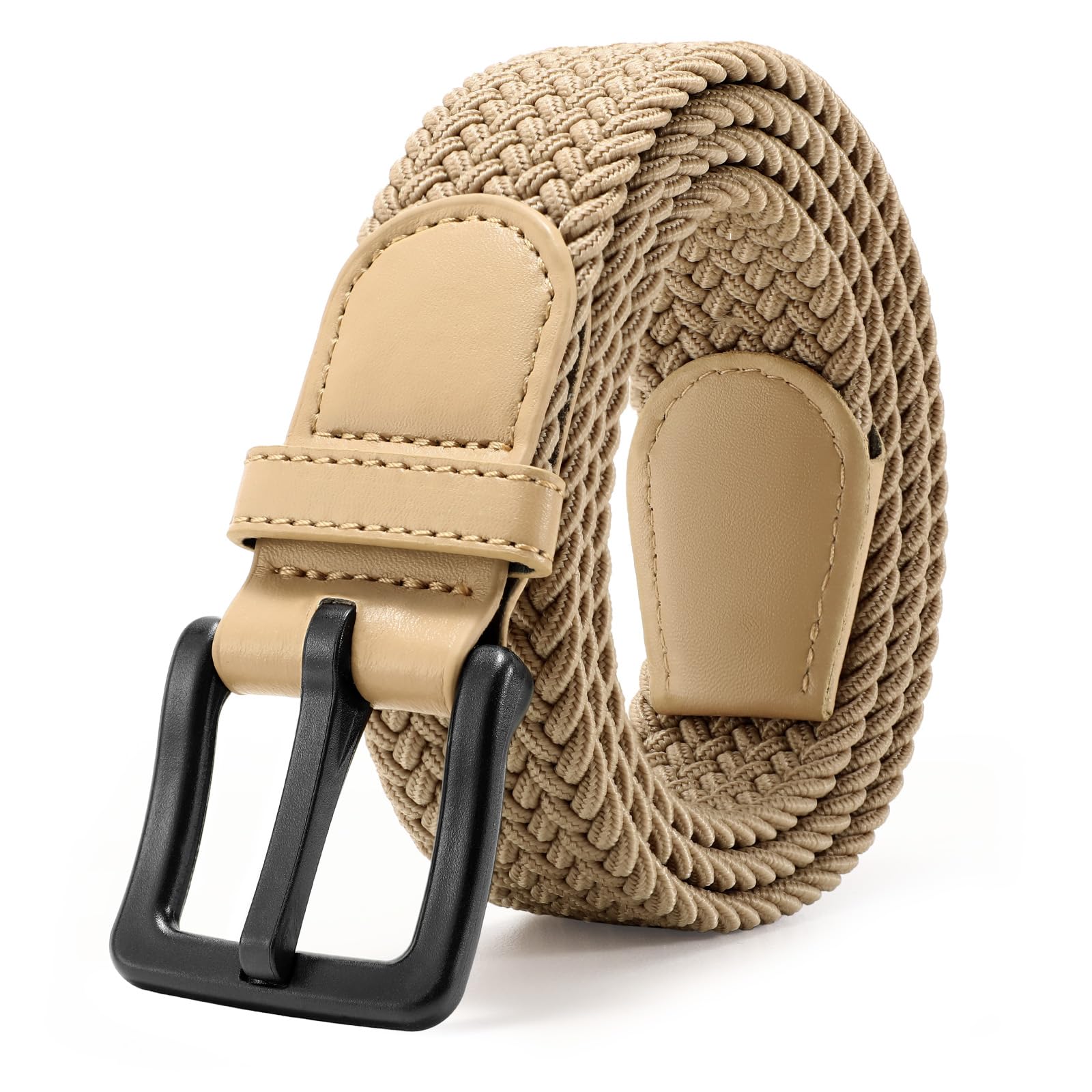 JASGOOD Elastic Braided Belt Men Stretch Golf Woven Casual Jeans Pants Canvas Fabric Tsa Approved Metal Free Belt