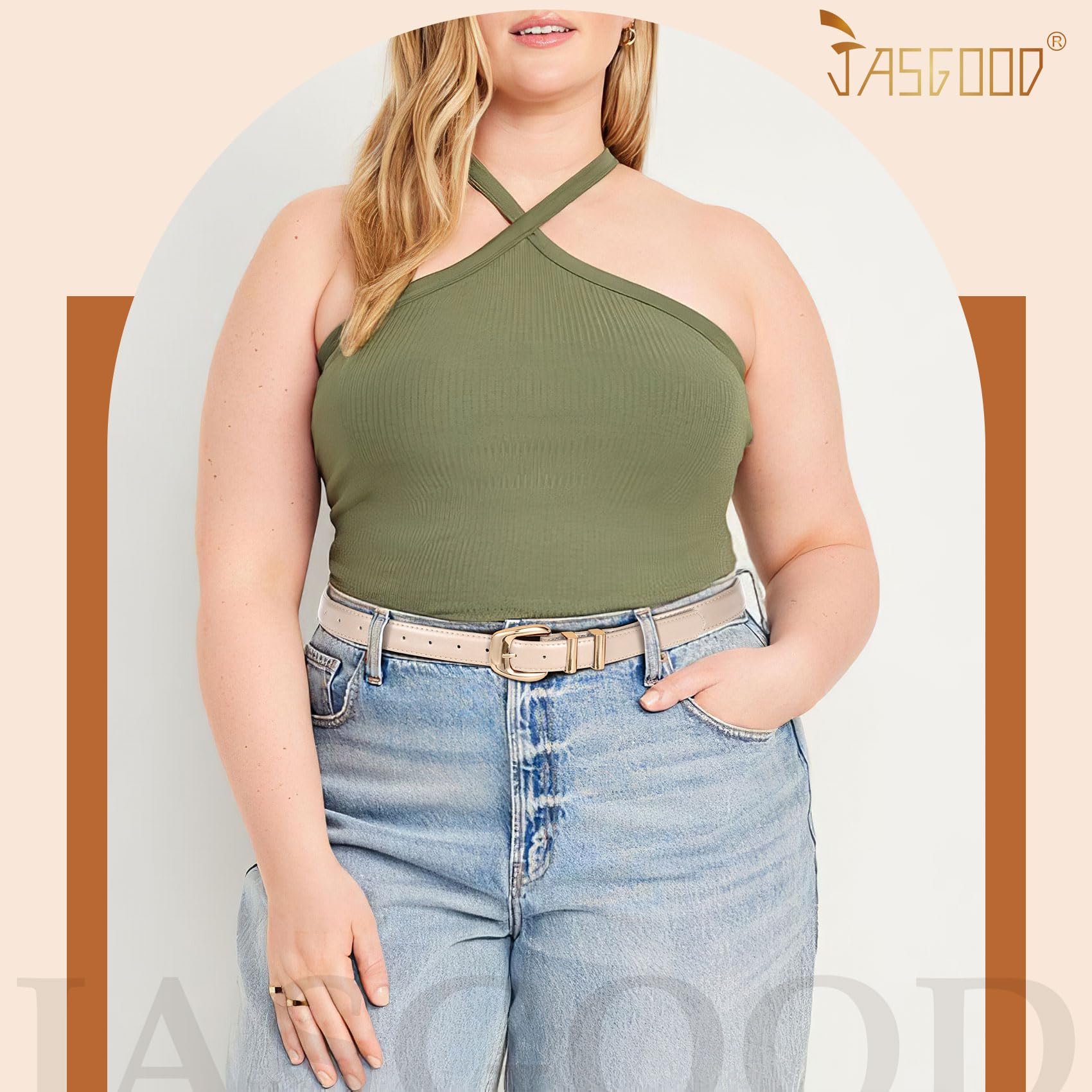 JASGOOD Women Leather Belt with Gold Buckle Plus Size Belt for Jeans Pants PU Leather Waist Belt for Ladies