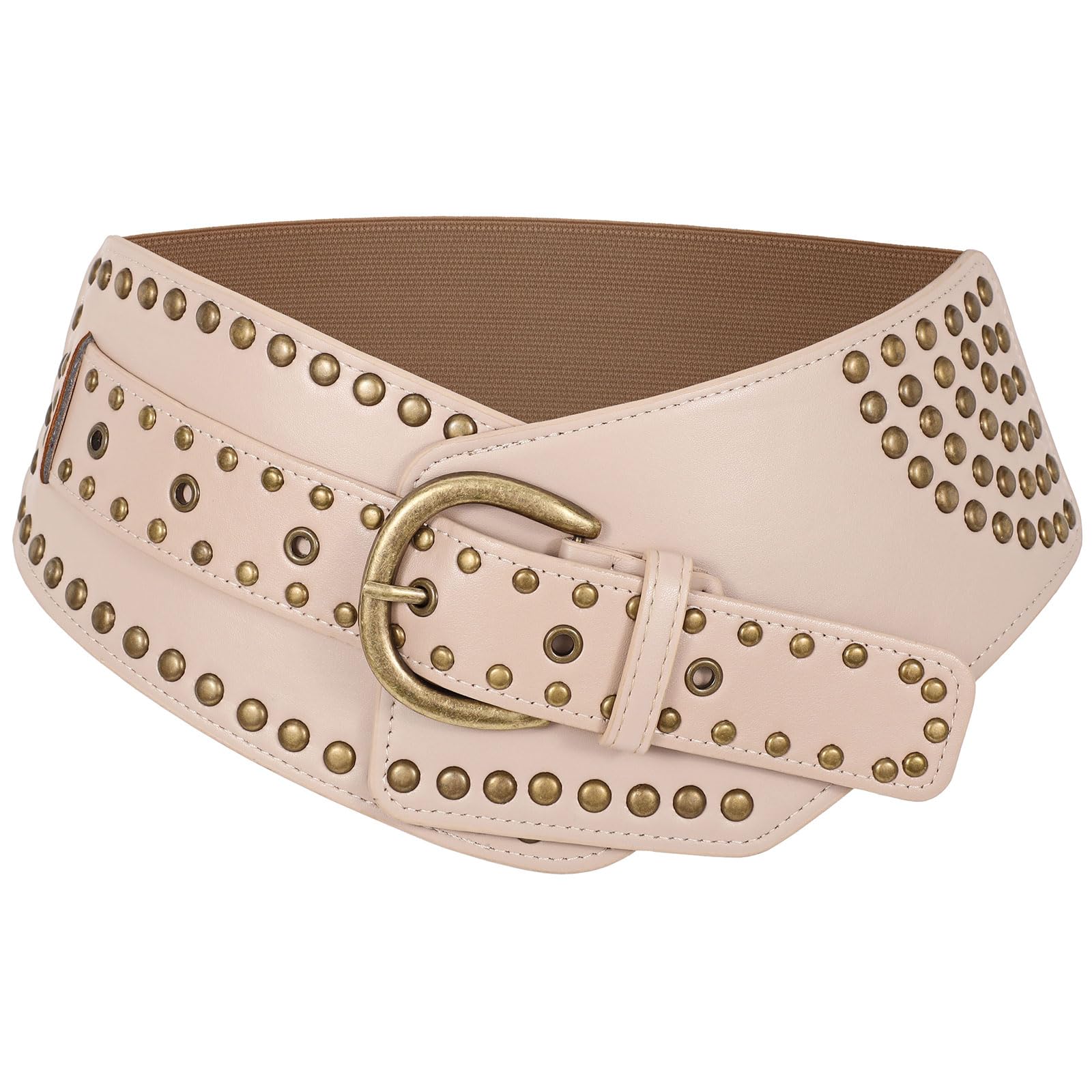 JASGOOD Women Vintage Wide Elastic Belt Studded Stretchy Waist Belt with Rivets Metal Buckle - JASGOOD OFFICIAL