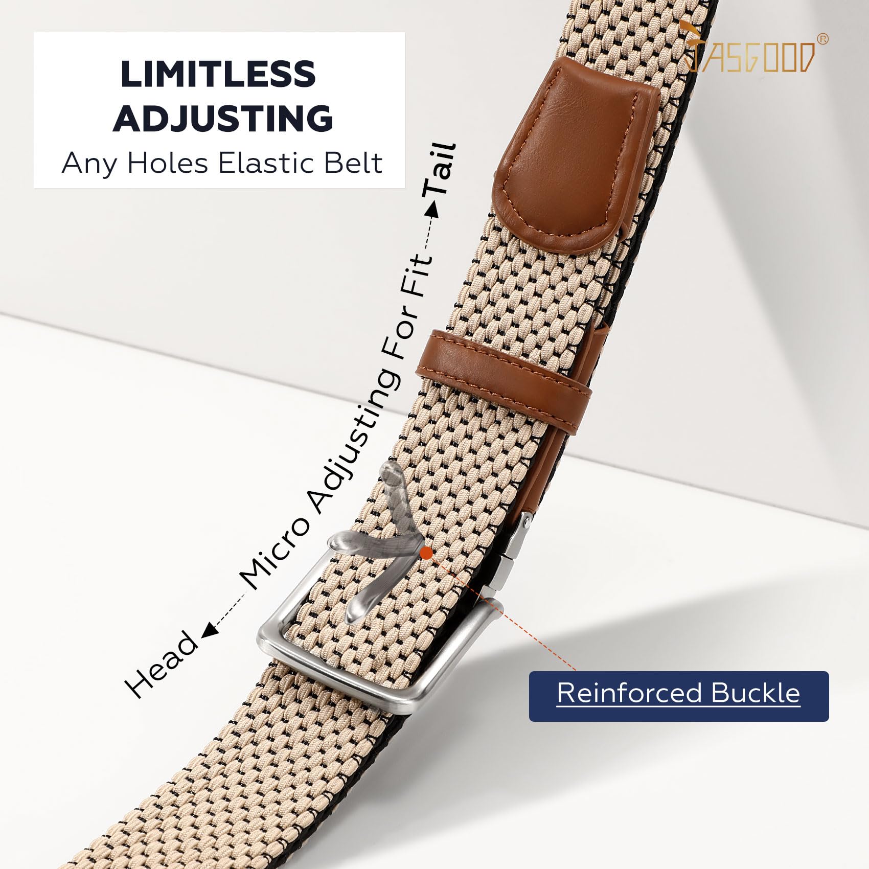 JASGOOD Reversible Elastic Braided Belt for Men, 1.34" Casual Woven Stretch Golf Belt for Jeans Shorts Pants