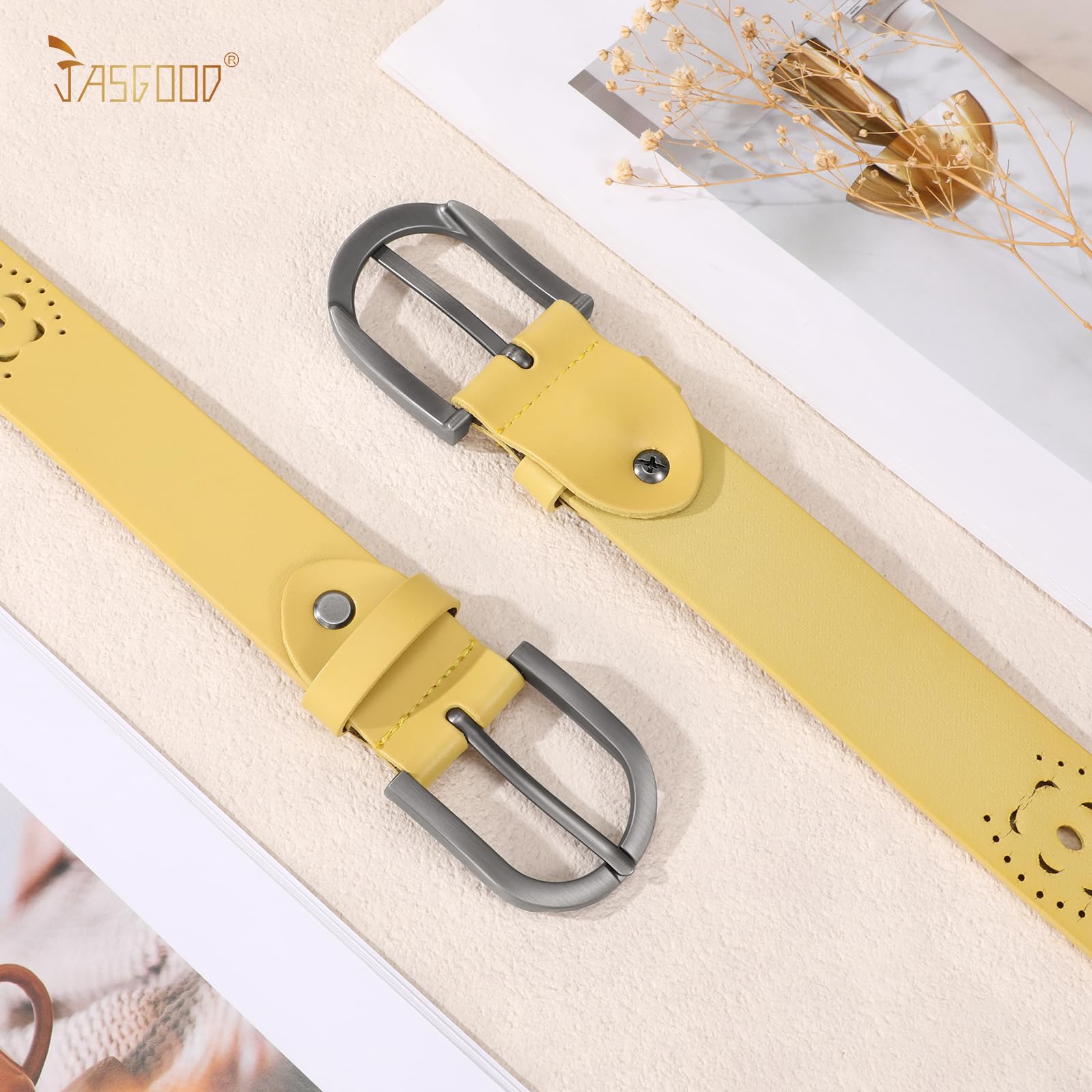 JASGOOD Hollow Genuine Leather Belt for Women Ladies Belt for Jeans Pants Casual Waist Belt - JASGOOD OFFICIAL