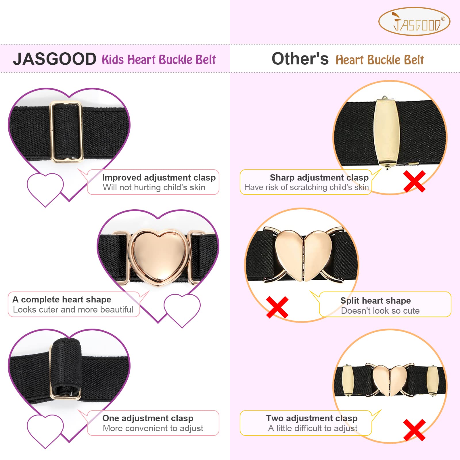 JASGOOD Elastic Belts for Toddler Kids Adjustable Boys Girls Teens Stretch Belts with Heart Buckle for Back to School - JASGOOD OFFICIAL