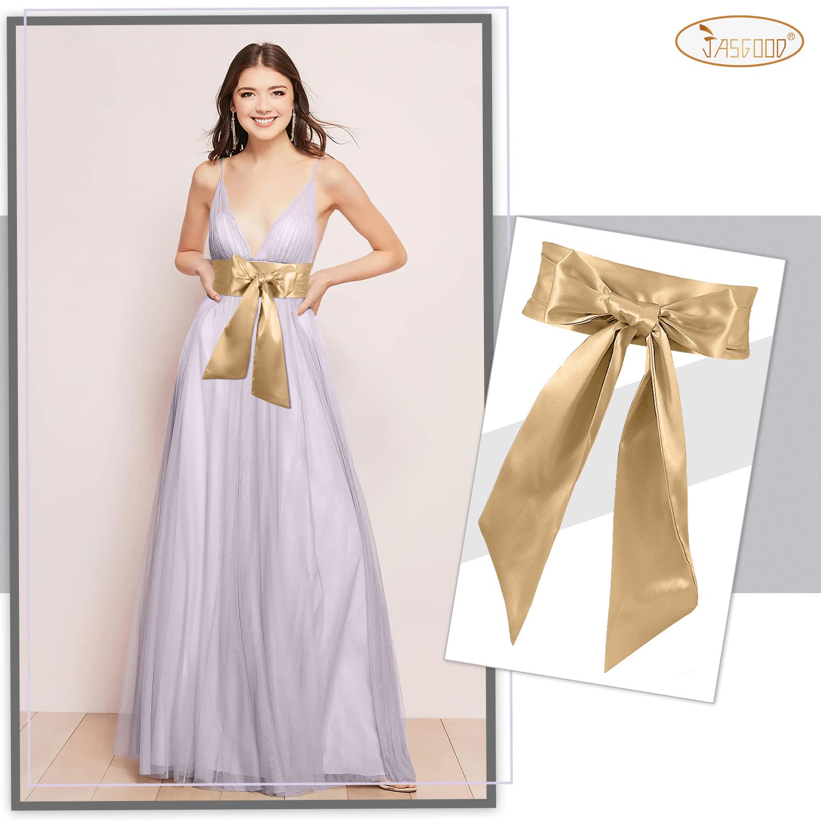 JASGOOD Women Sash Belt for Dress Long Satin Waist Belt for Wedding Party Special Occasion 3.7" Width