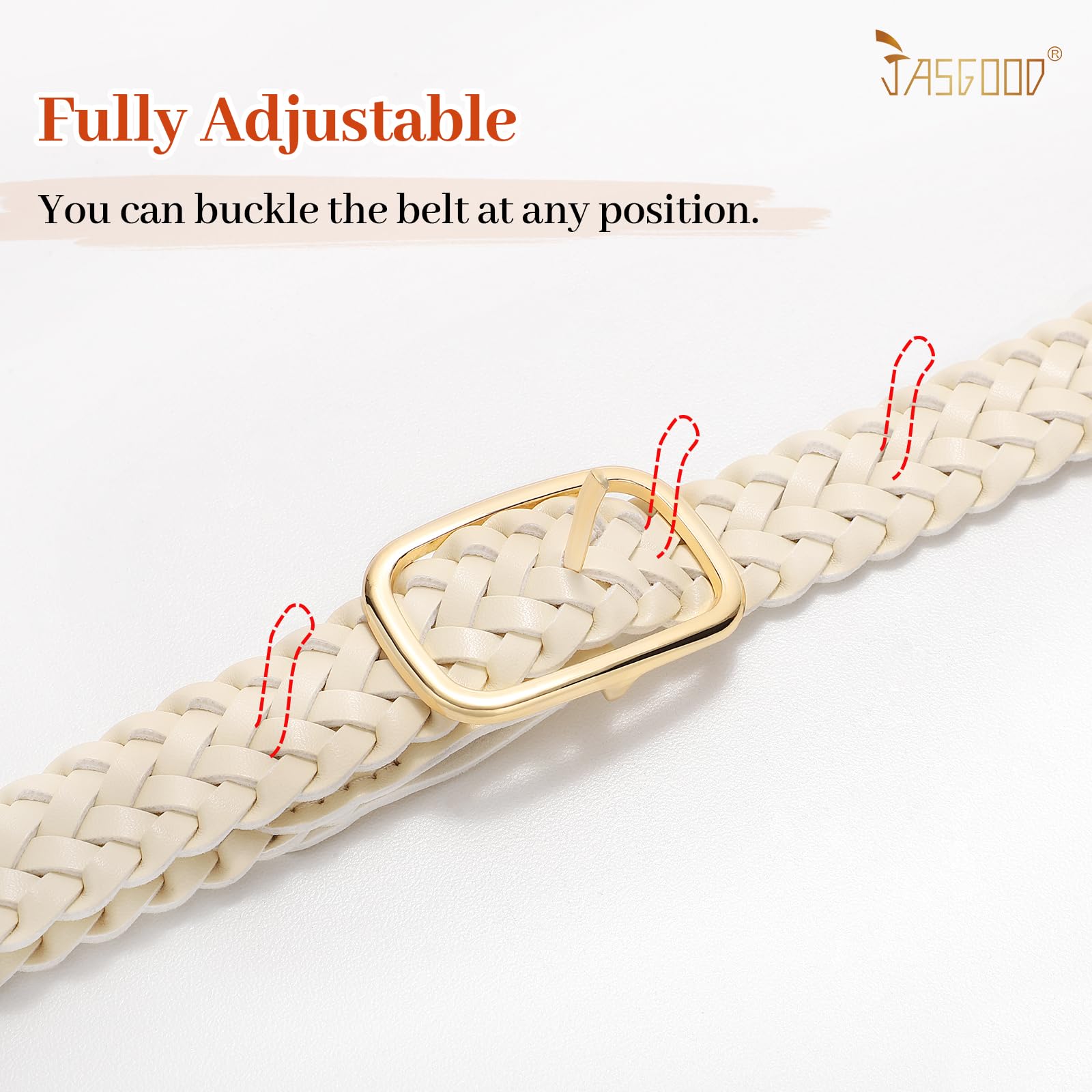JASGOOD Women's Skinny Leather Braided Belt, Hand-Woven Thin Belt with Gold Buckle for Women for Jeans Pants Dresses