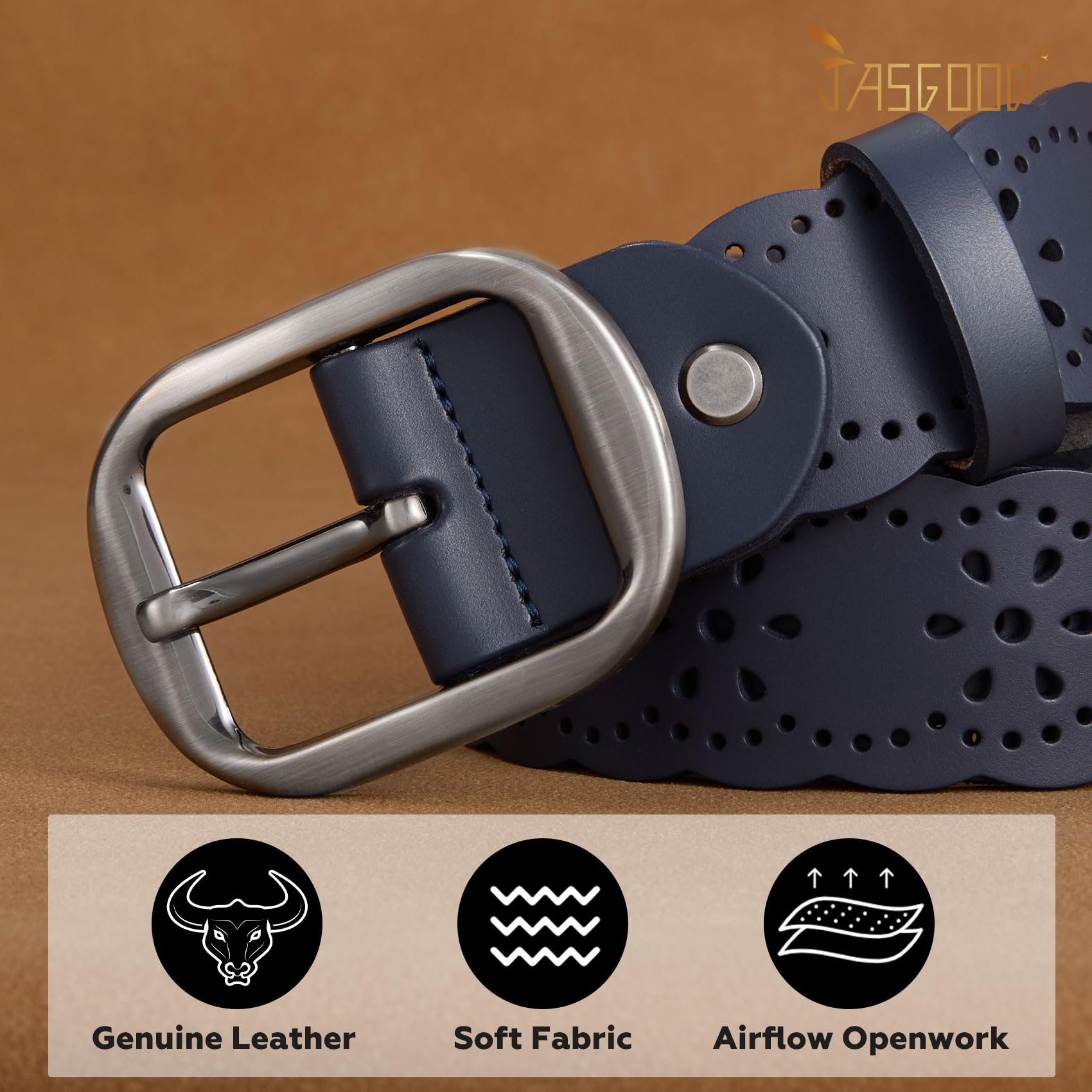 JASGOOD Women's Hollow Flower Genuine Leather Belt for Jeans Pants Wide Belt for Ladies - JASGOOD OFFICIAL