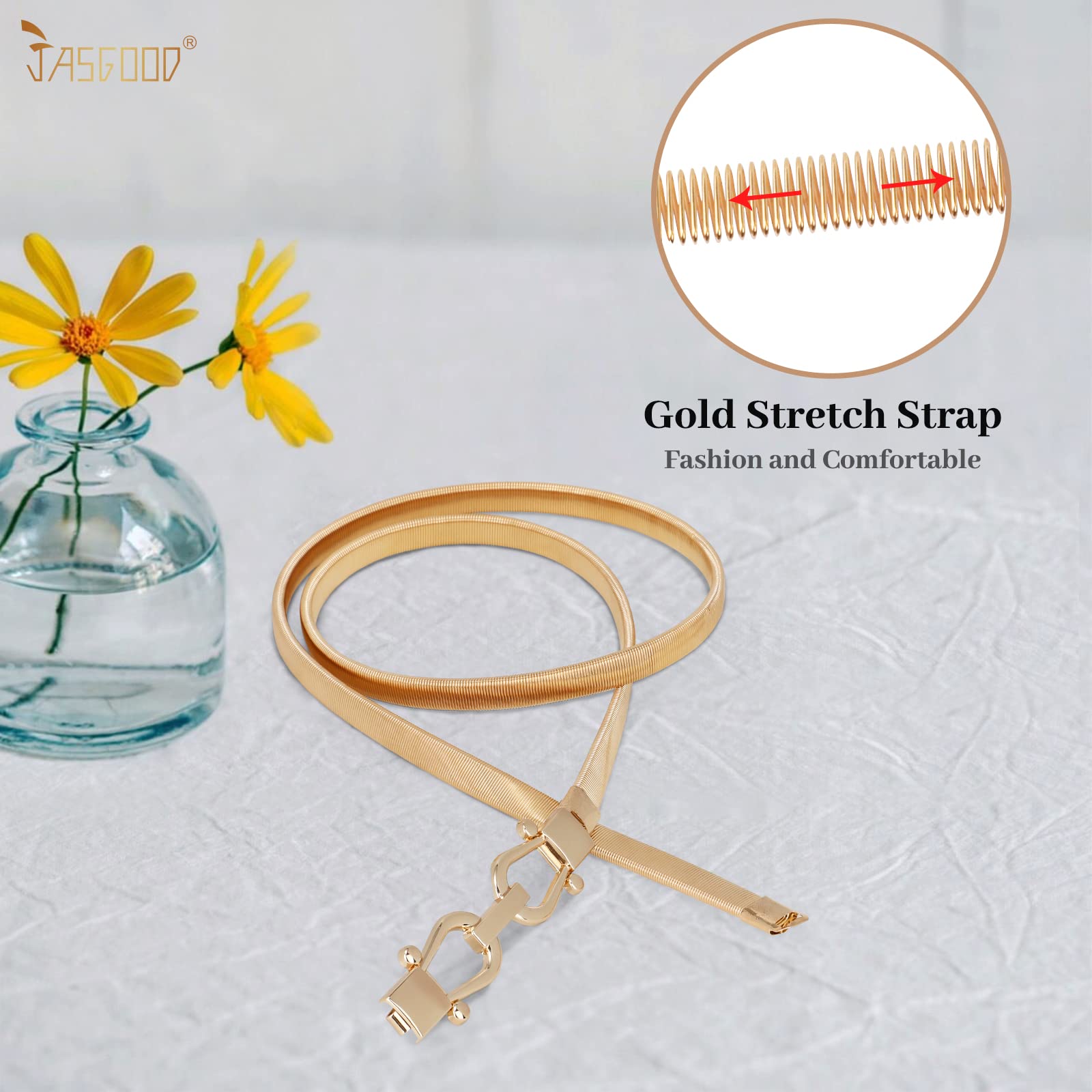 JASGOOD Skinny Metal Waist Belt for Dress Fashion Waistband Elastic Metal Chain Belt - JASGOOD OFFICIAL