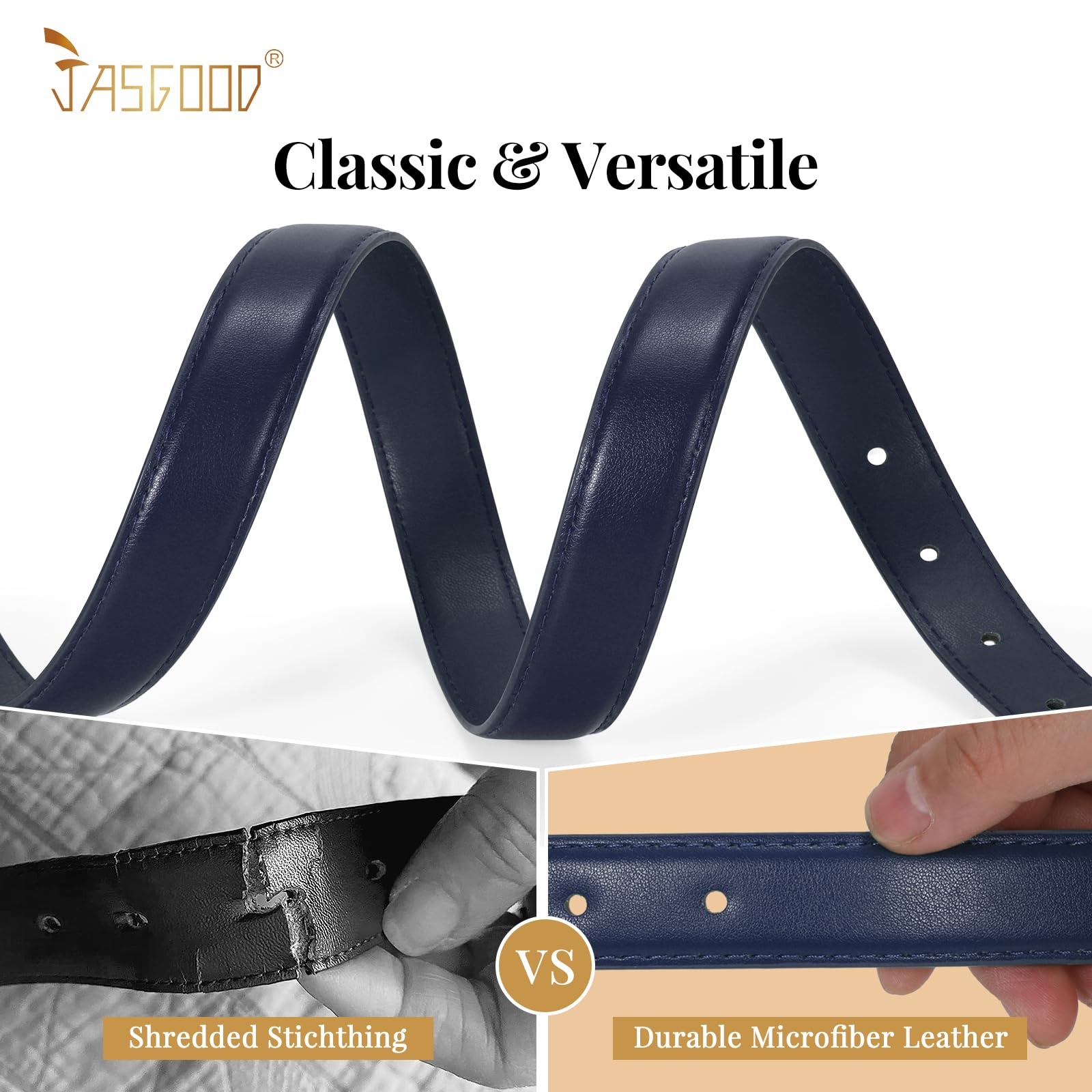 JASGOOD Women Leather Belt Fashion Dress Belt with Gold Buckle for Ladies Jeans Pants