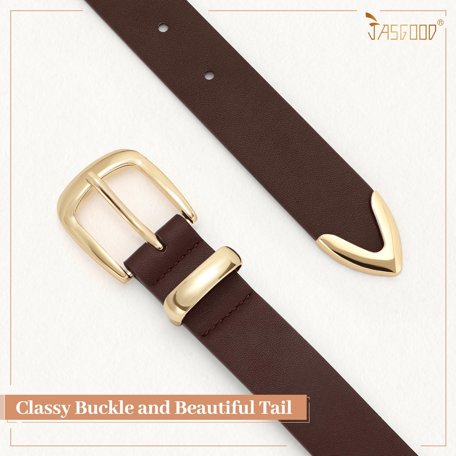 JASGOOD Women's Fashion Leather Belt Ladies Gold Buckle Leather Belt for Jeans Pants Dresses