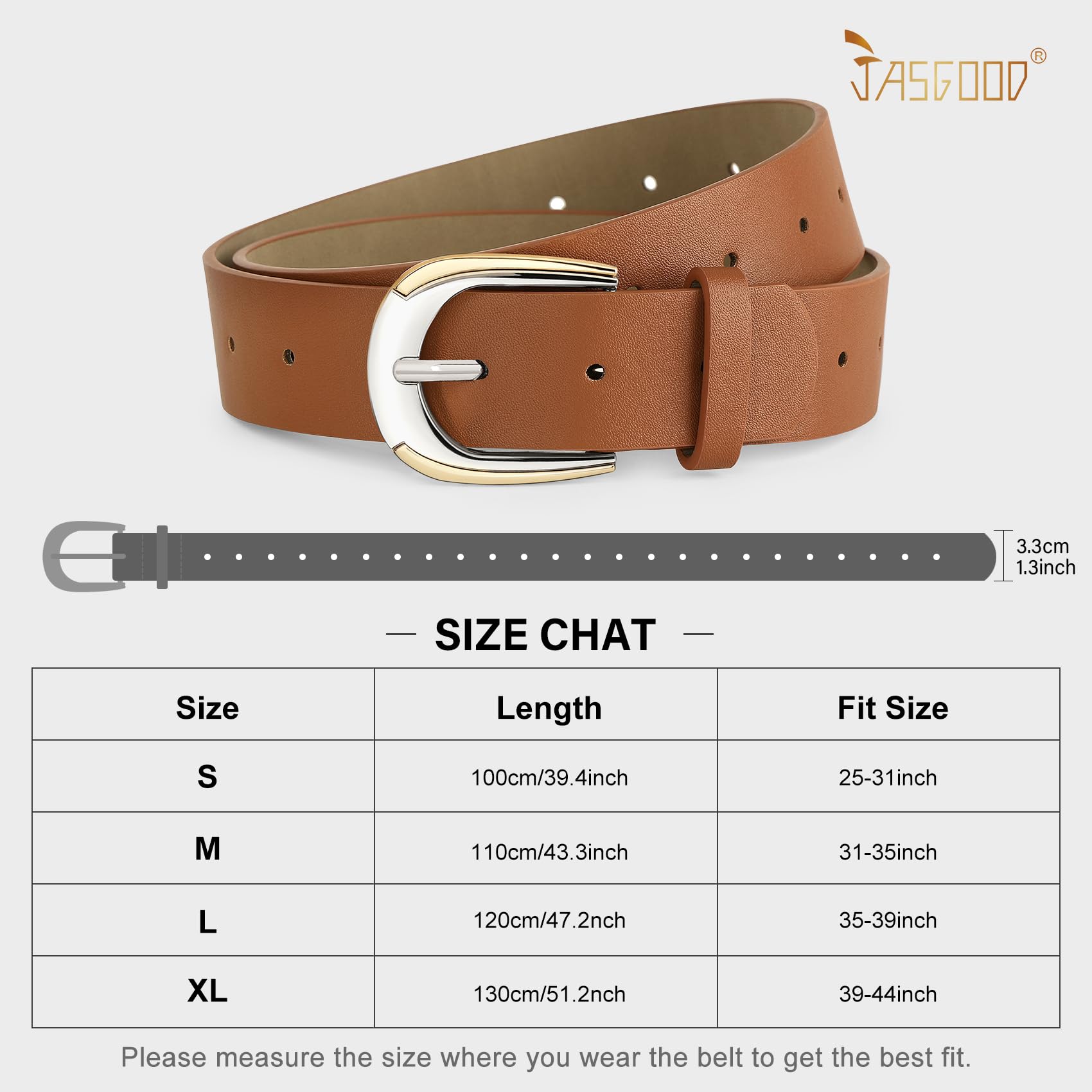 JASGOOD Leather Belts for Women Ladies Casual Belt for Jeans Pants Dresses with Gold and Silver Buckle